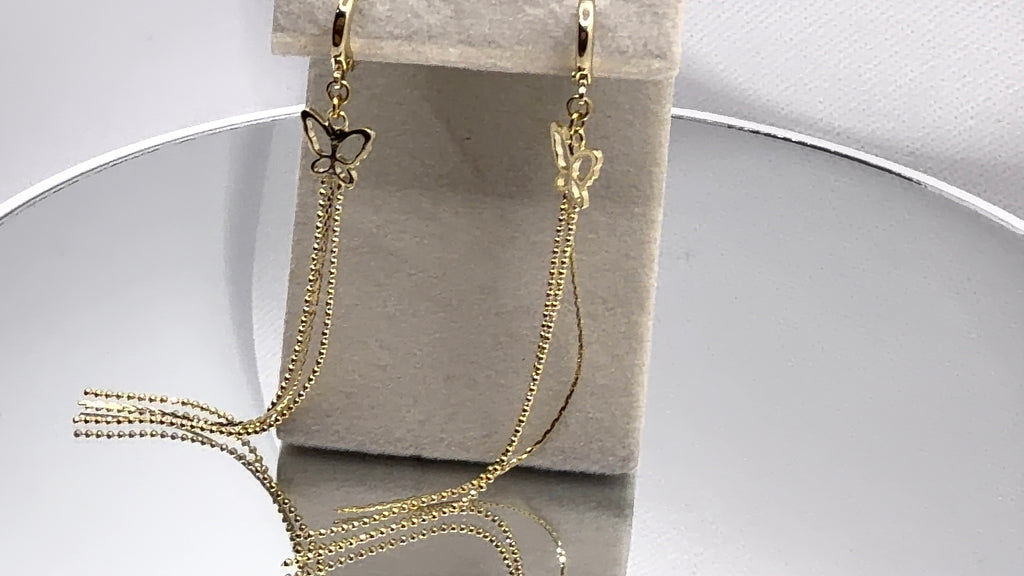 Gold Butterfly Chain Tassel Huggie Earrings