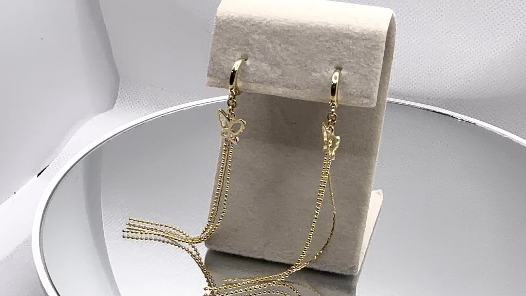 Gold Butterfly Chain Tassel Huggie Earrings