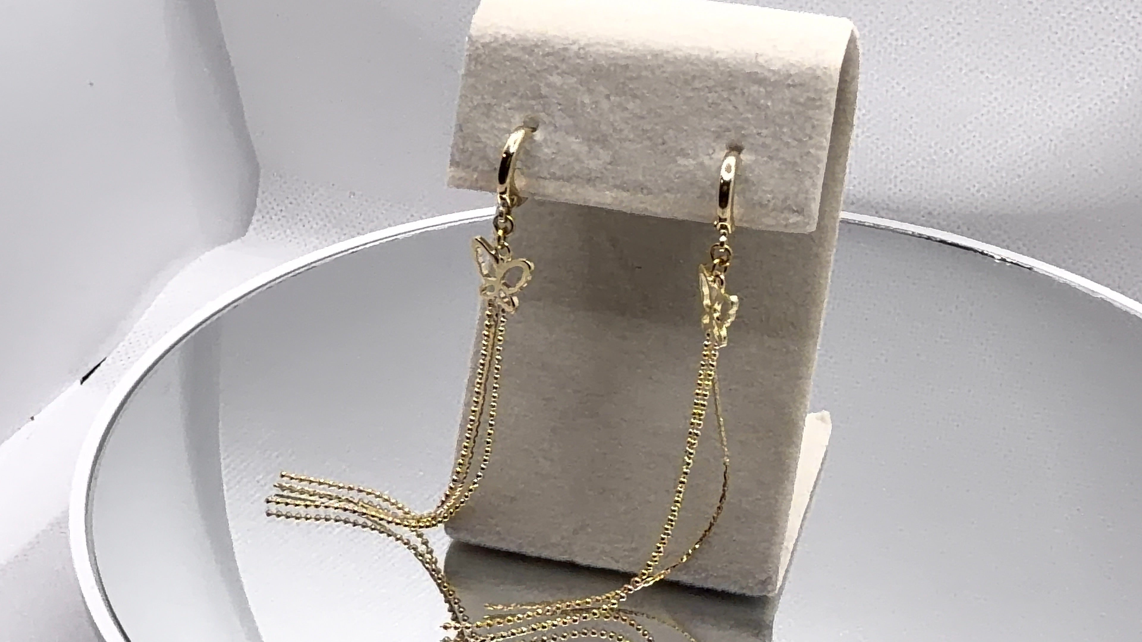 Gold Butterfly Chain Tassel Huggie Earrings