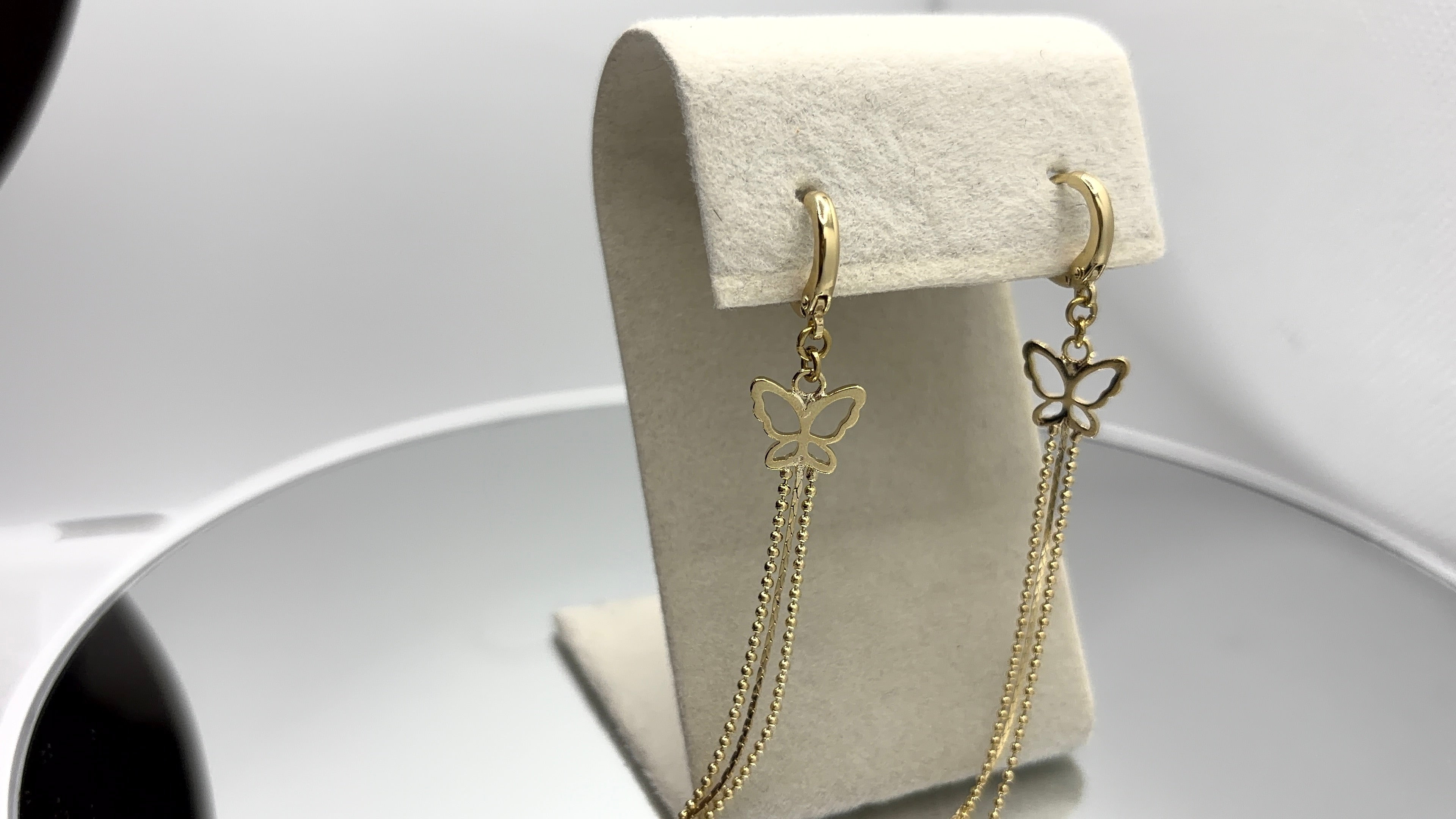 Gold Butterfly Chain Tassel Huggie Earrings