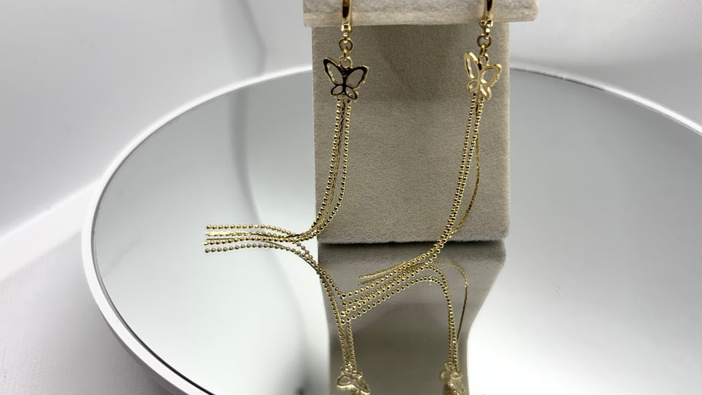 Gold Butterfly Chain Tassel Huggie Earrings