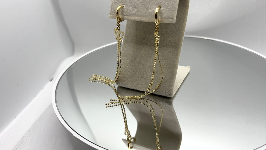 Gold Butterfly Chain Tassel Huggie Earrings
