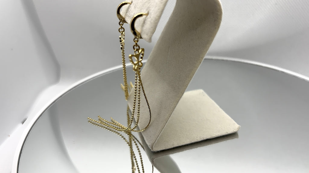 Gold Butterfly Chain Tassel Huggie Earrings