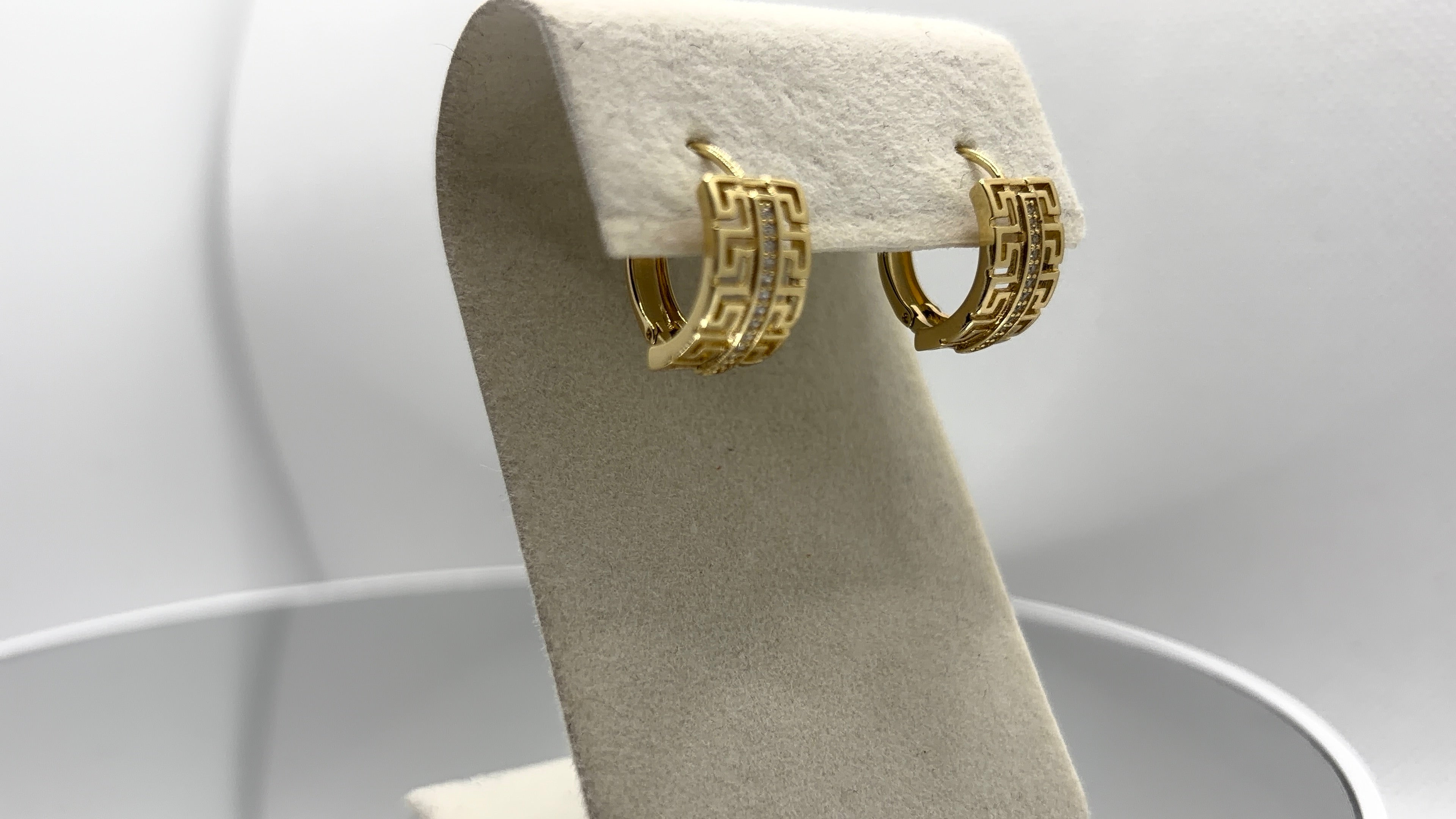 Greek Key Crystal Huggie Hoop Earrings
