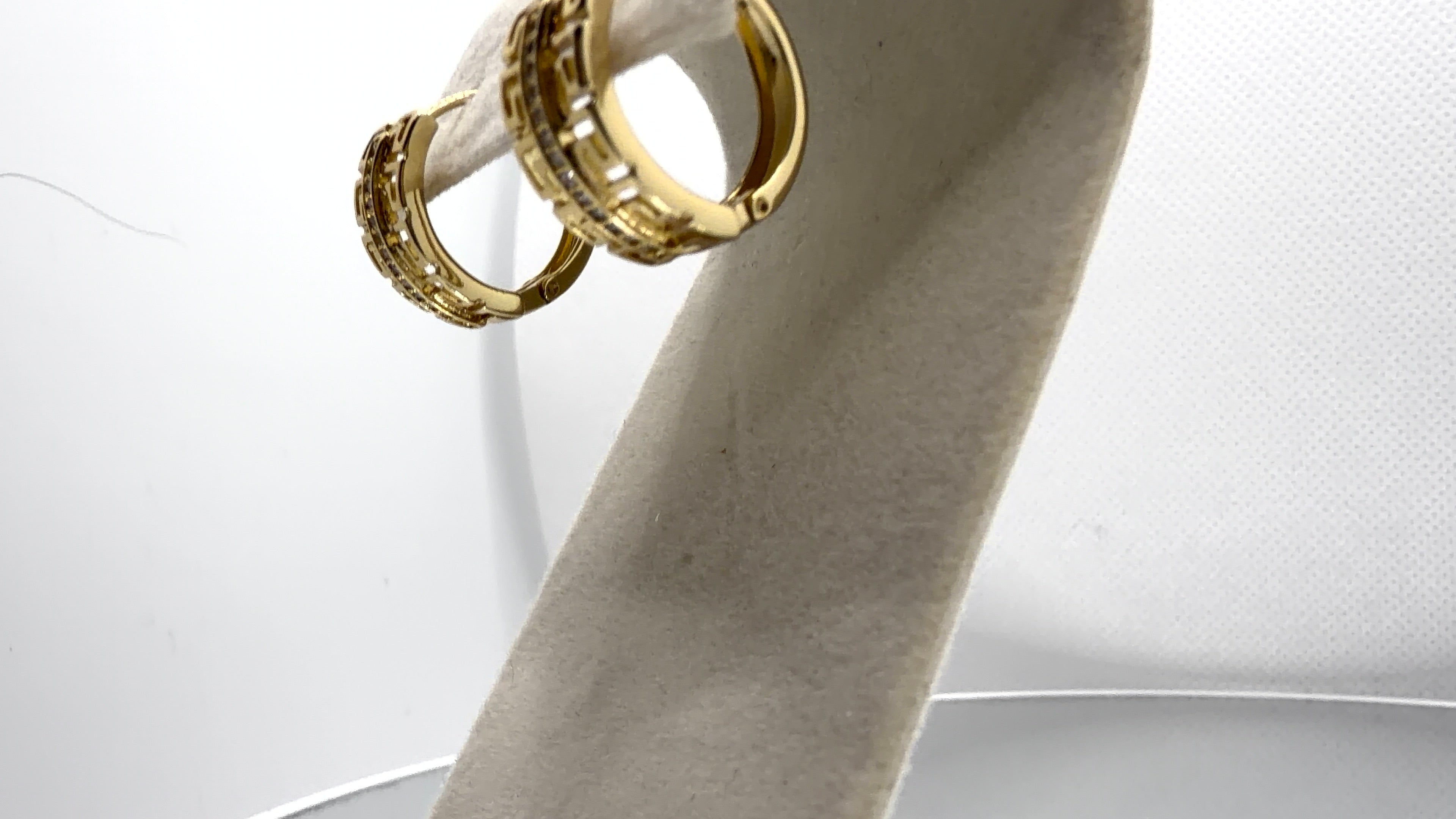 Greek Key Crystal Huggie Hoop Earrings