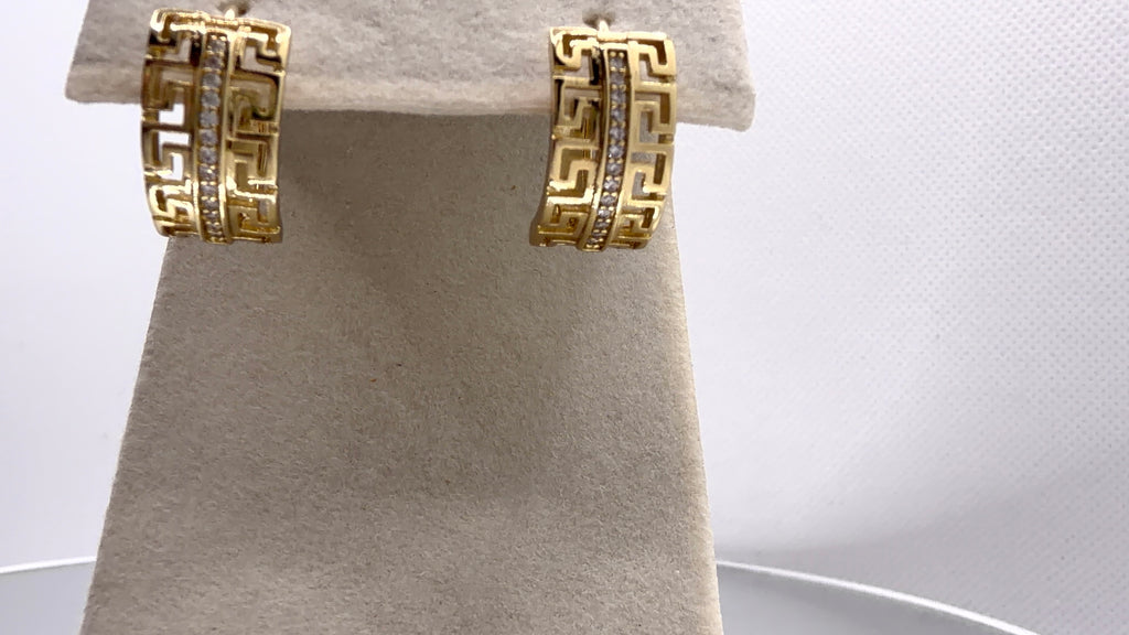 Greek Key Crystal Huggie Hoop Earrings