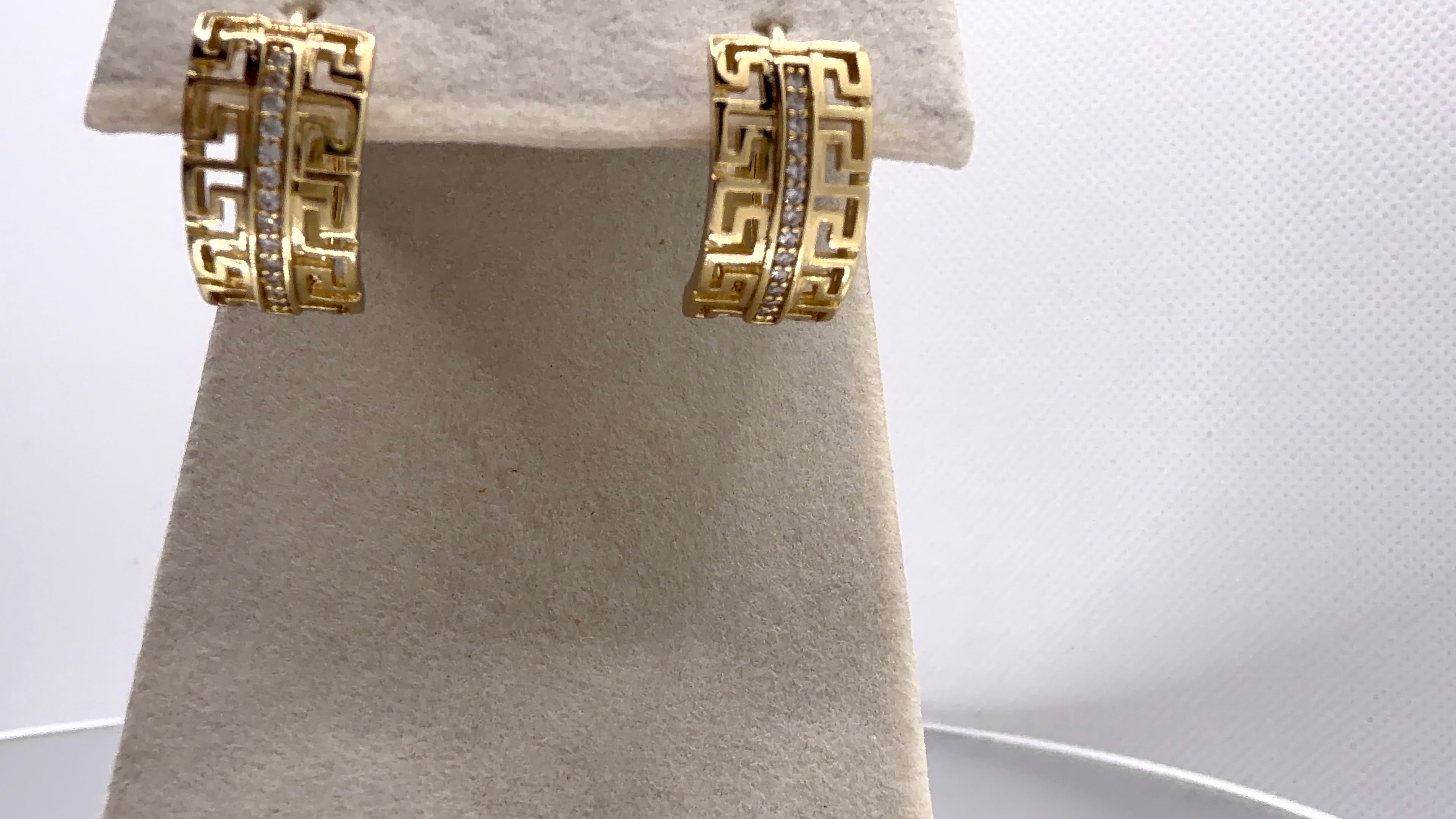 Greek Key Crystal Huggie Hoop Earrings