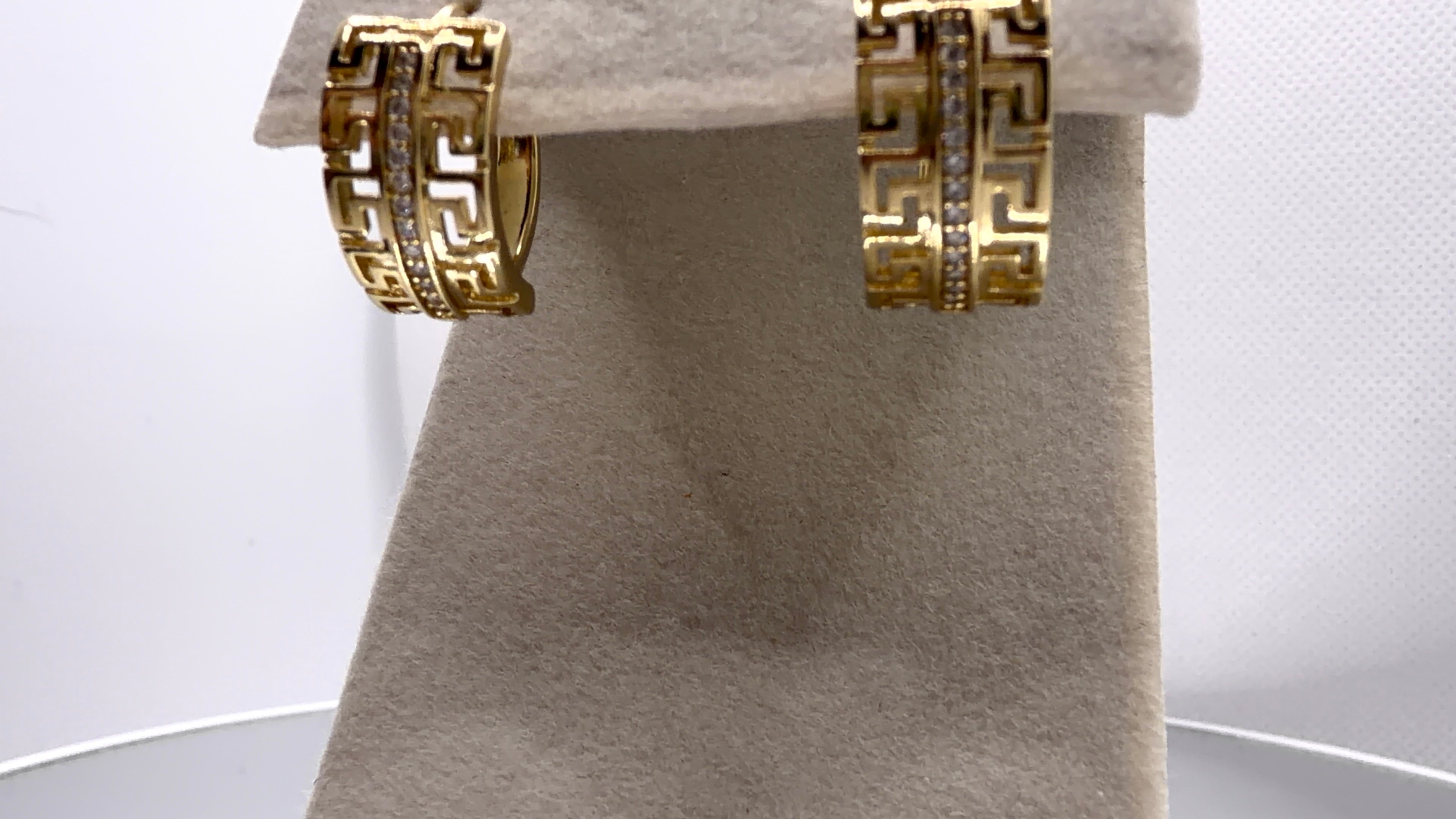 Greek Key Crystal Huggie Hoop Earrings