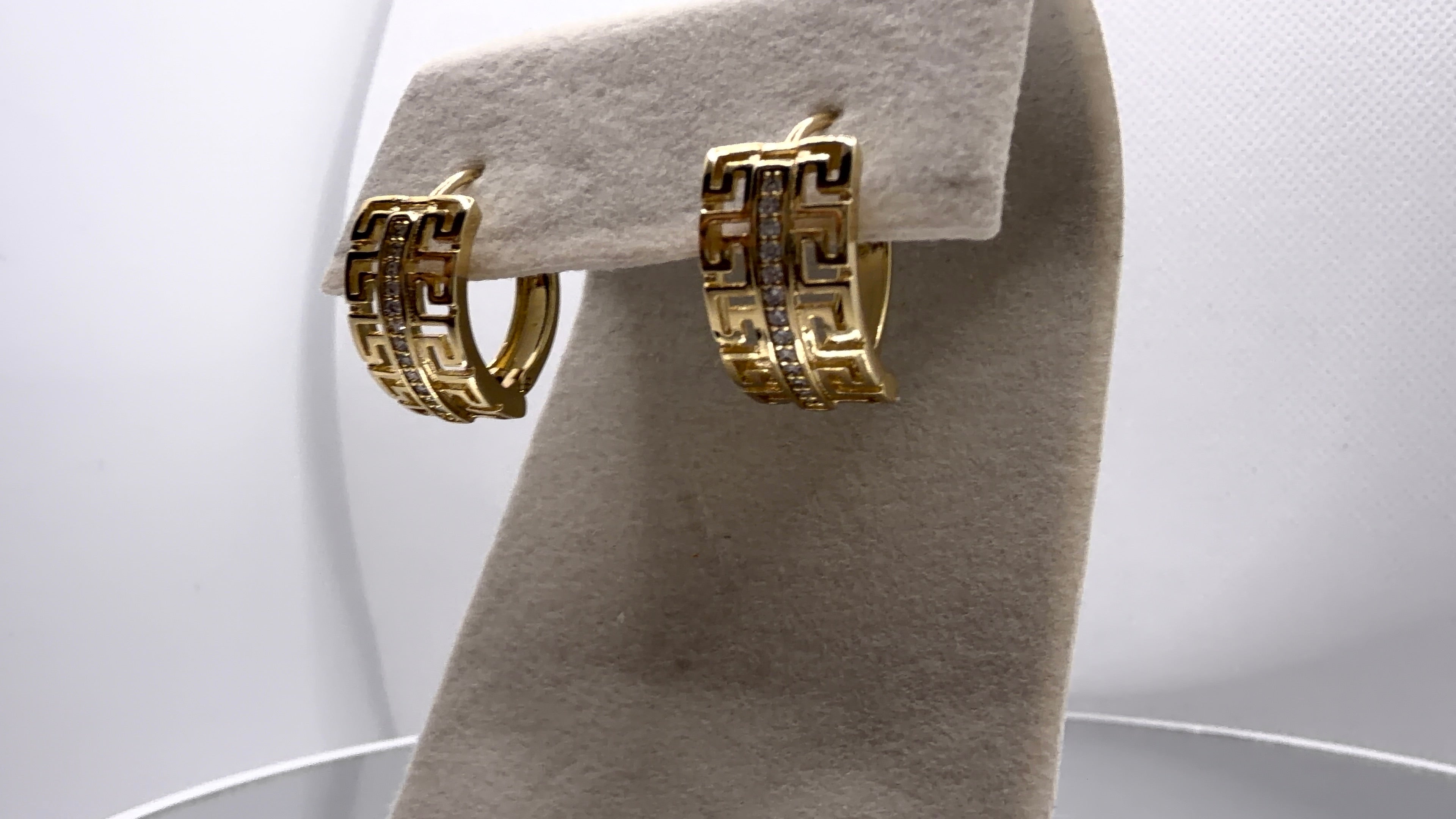 Greek Key Crystal Huggie Hoop Earrings