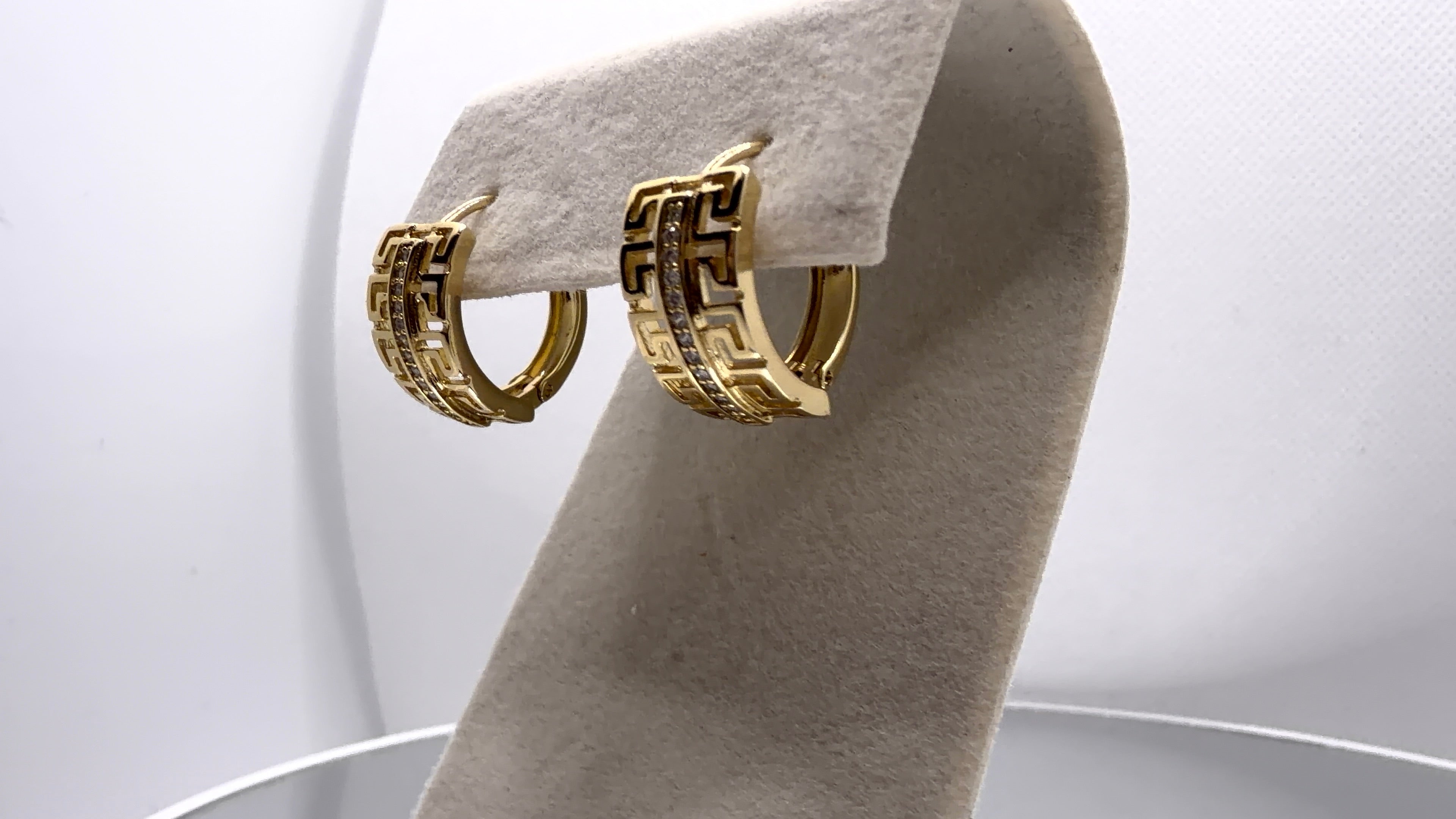 Greek Key Crystal Huggie Hoop Earrings