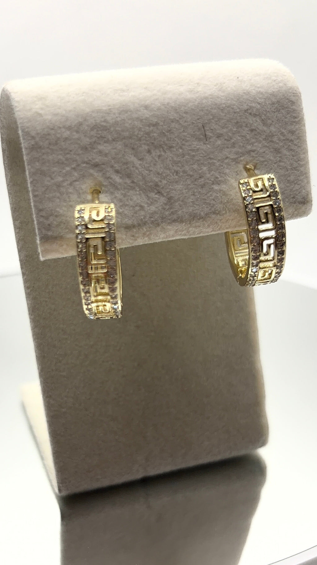 Gold Greek Key Pavé Hoop Earrings