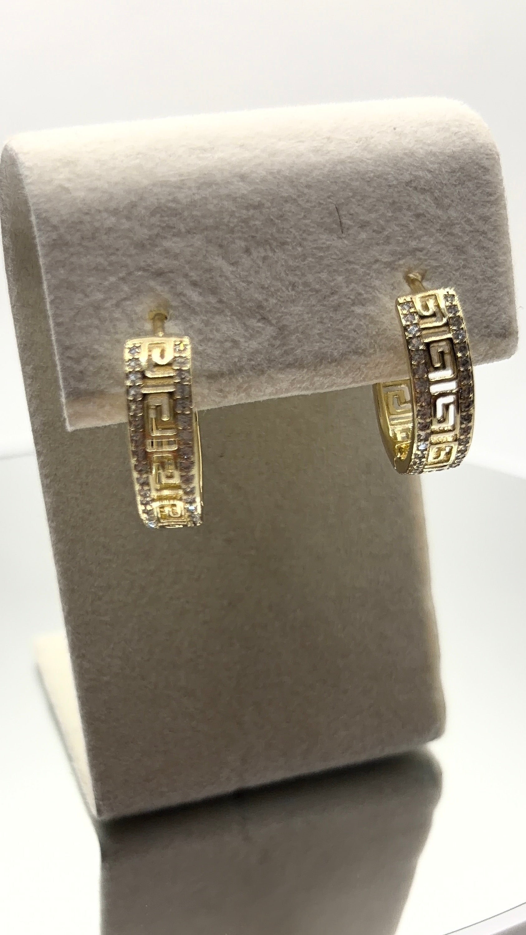 Gold Greek Key Pavé Hoop Earrings