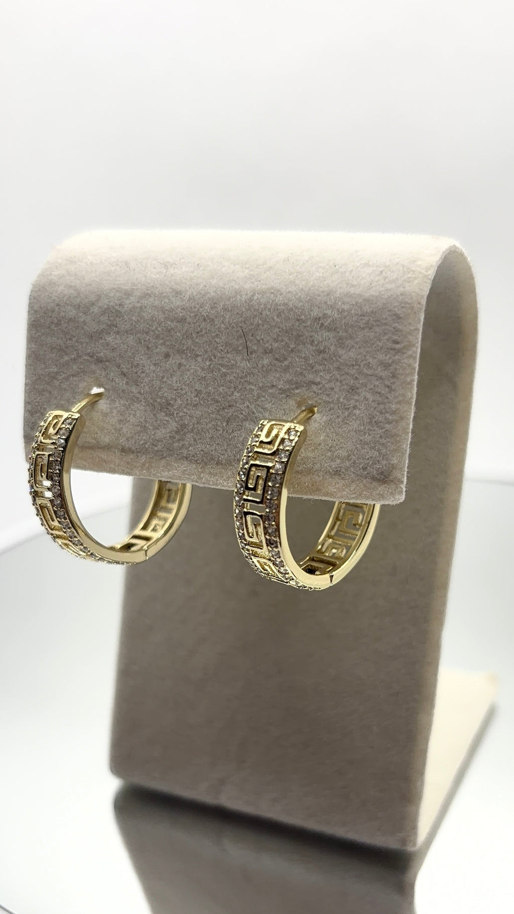 Gold Greek Key Pavé Hoop Earrings