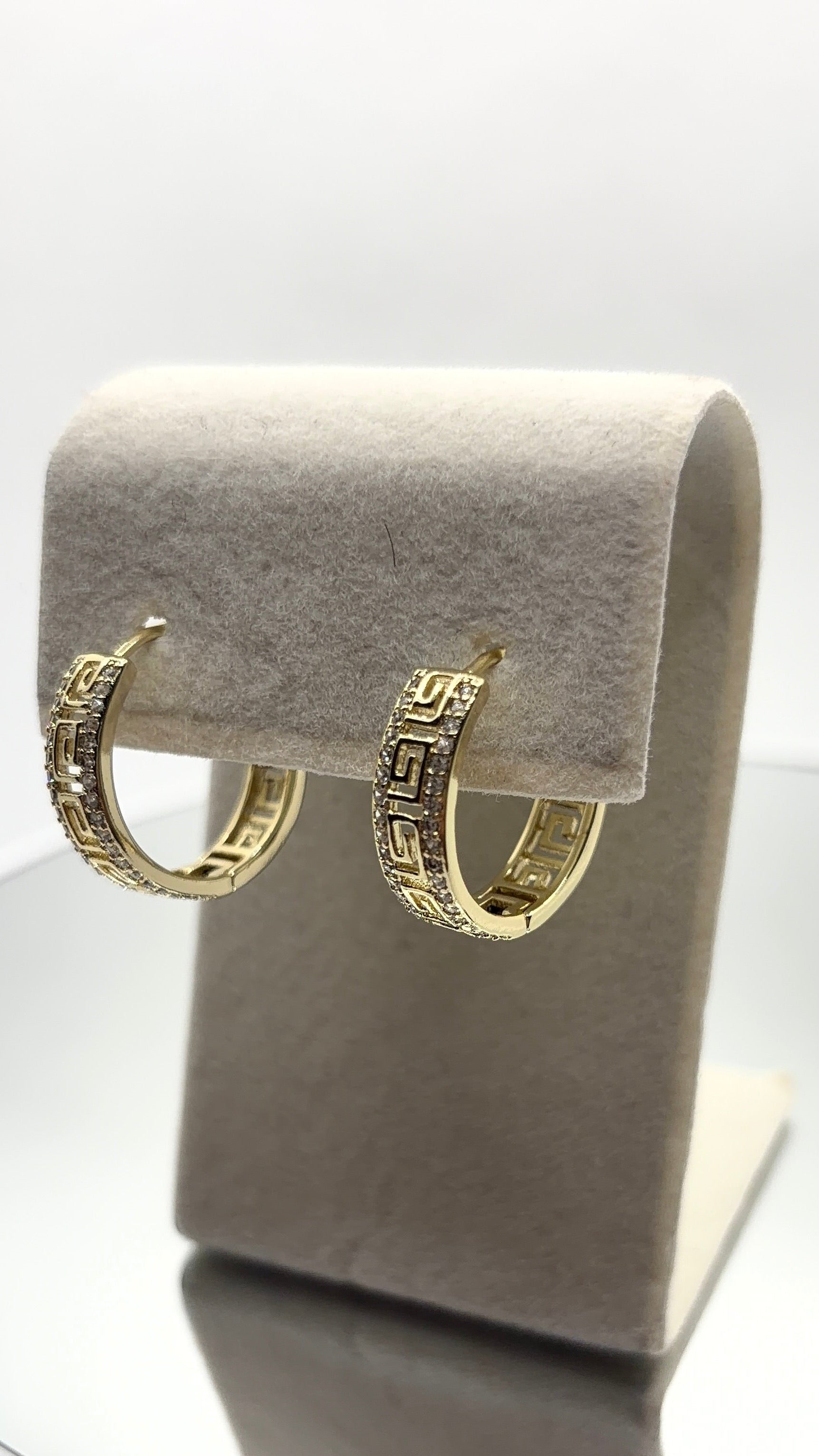 Gold Greek Key Pavé Hoop Earrings