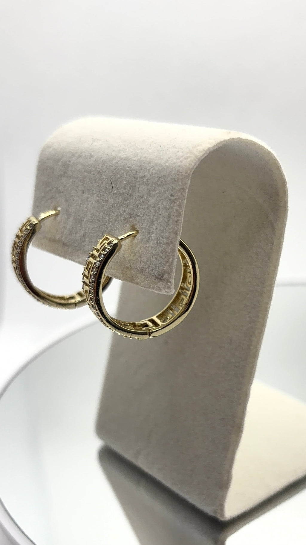 Gold Greek Key Pavé Hoop Earrings