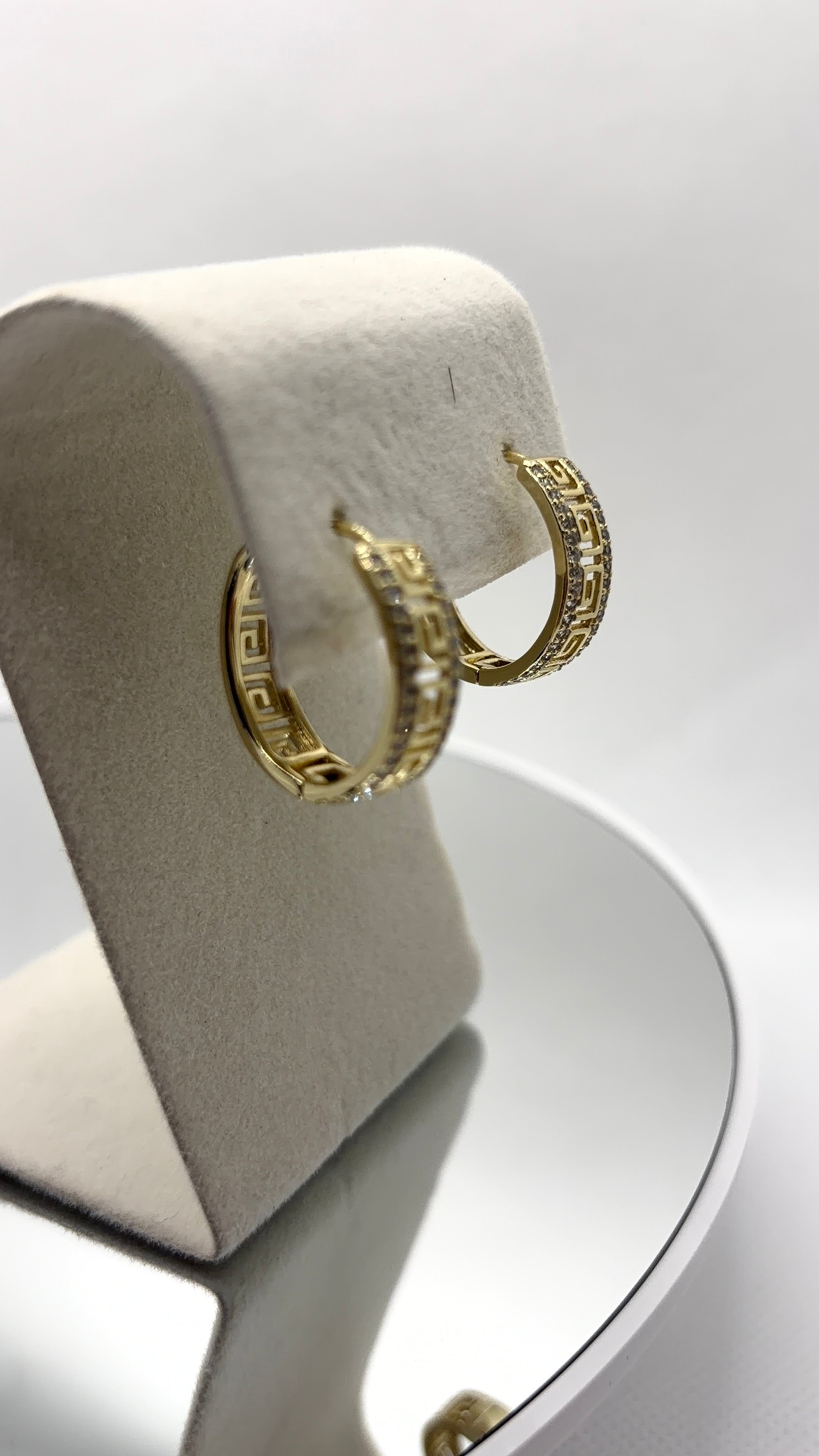 Gold Greek Key Pavé Hoop Earrings