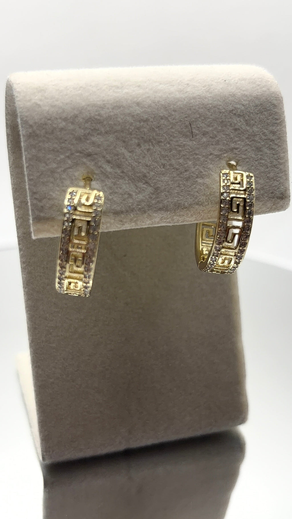Gold Greek Key Pavé Hoop Earrings