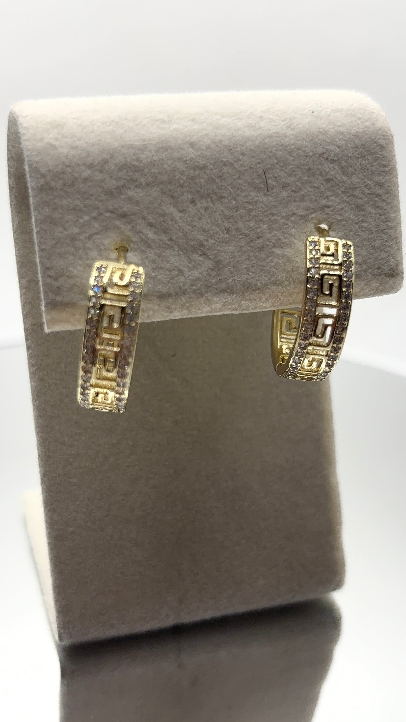 Gold Greek Key Pavé Hoop Earrings