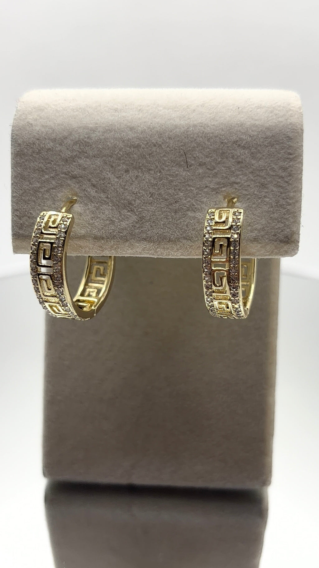 Gold Greek Key Pavé Hoop Earrings