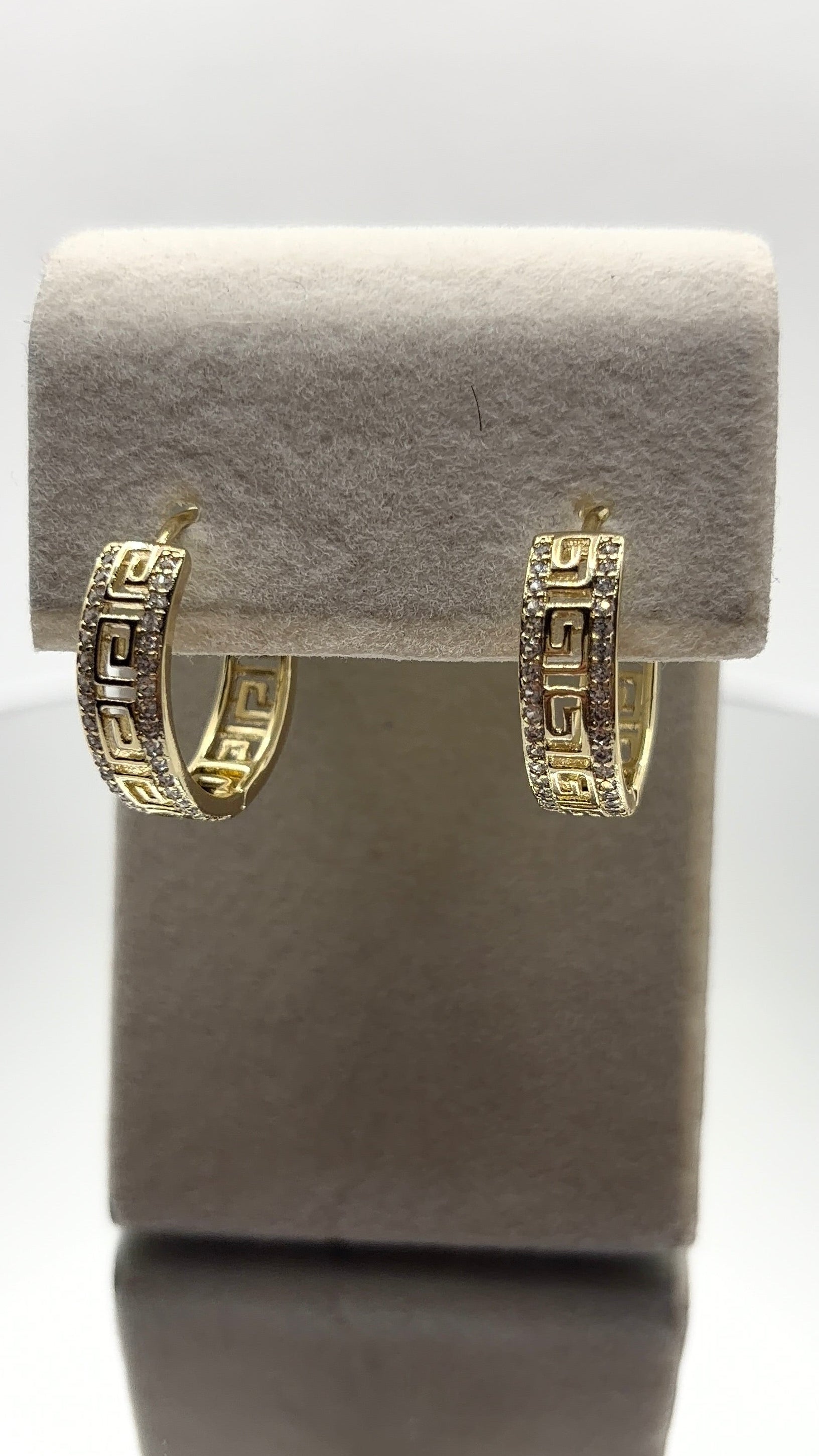 Gold Greek Key Pavé Hoop Earrings