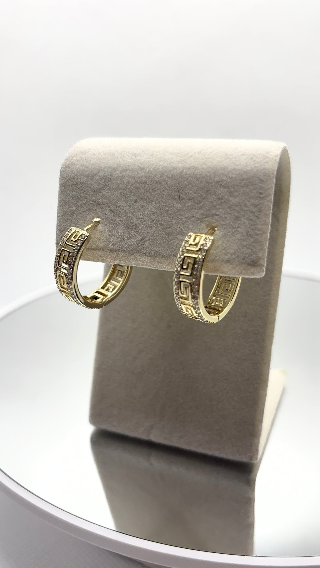 Gold Greek Key Pavé Hoop Earrings