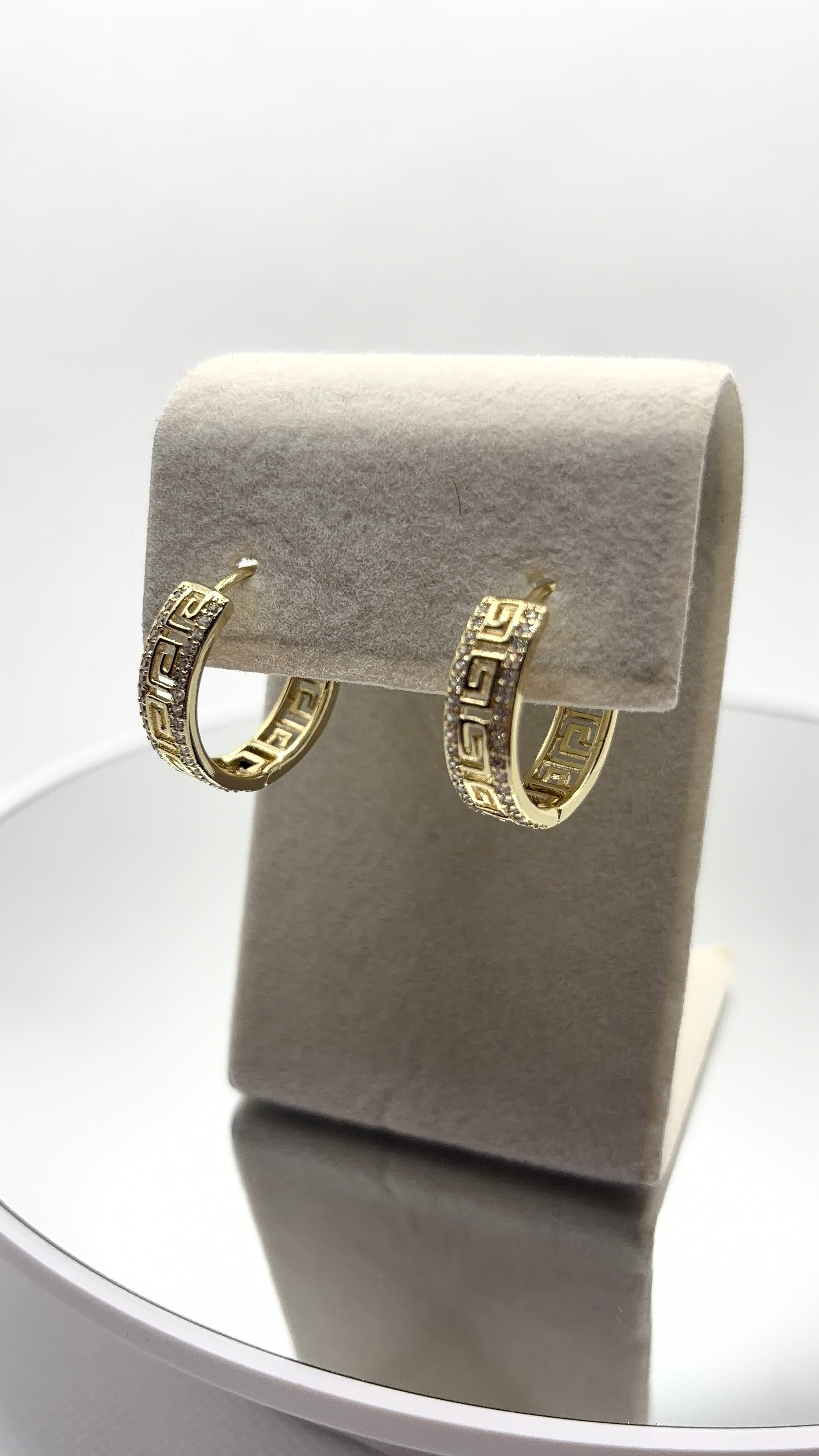 Gold Greek Key Pavé Hoop Earrings