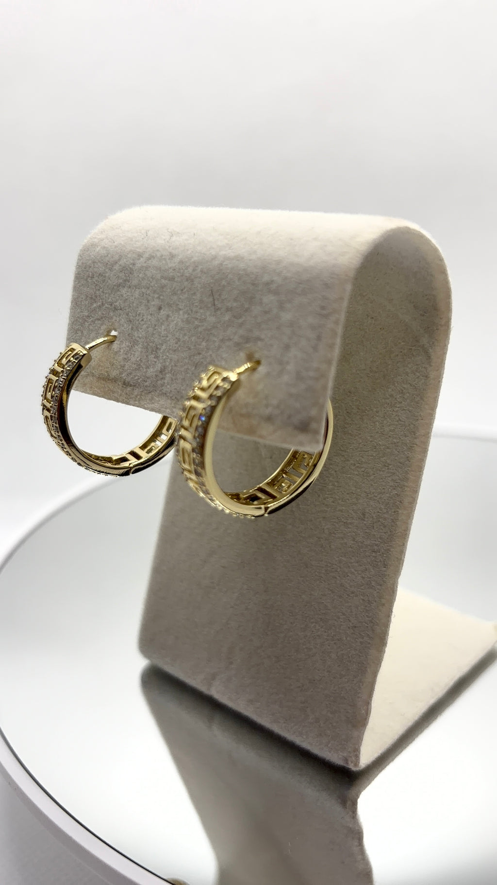 Gold Greek Key Pavé Hoop Earrings