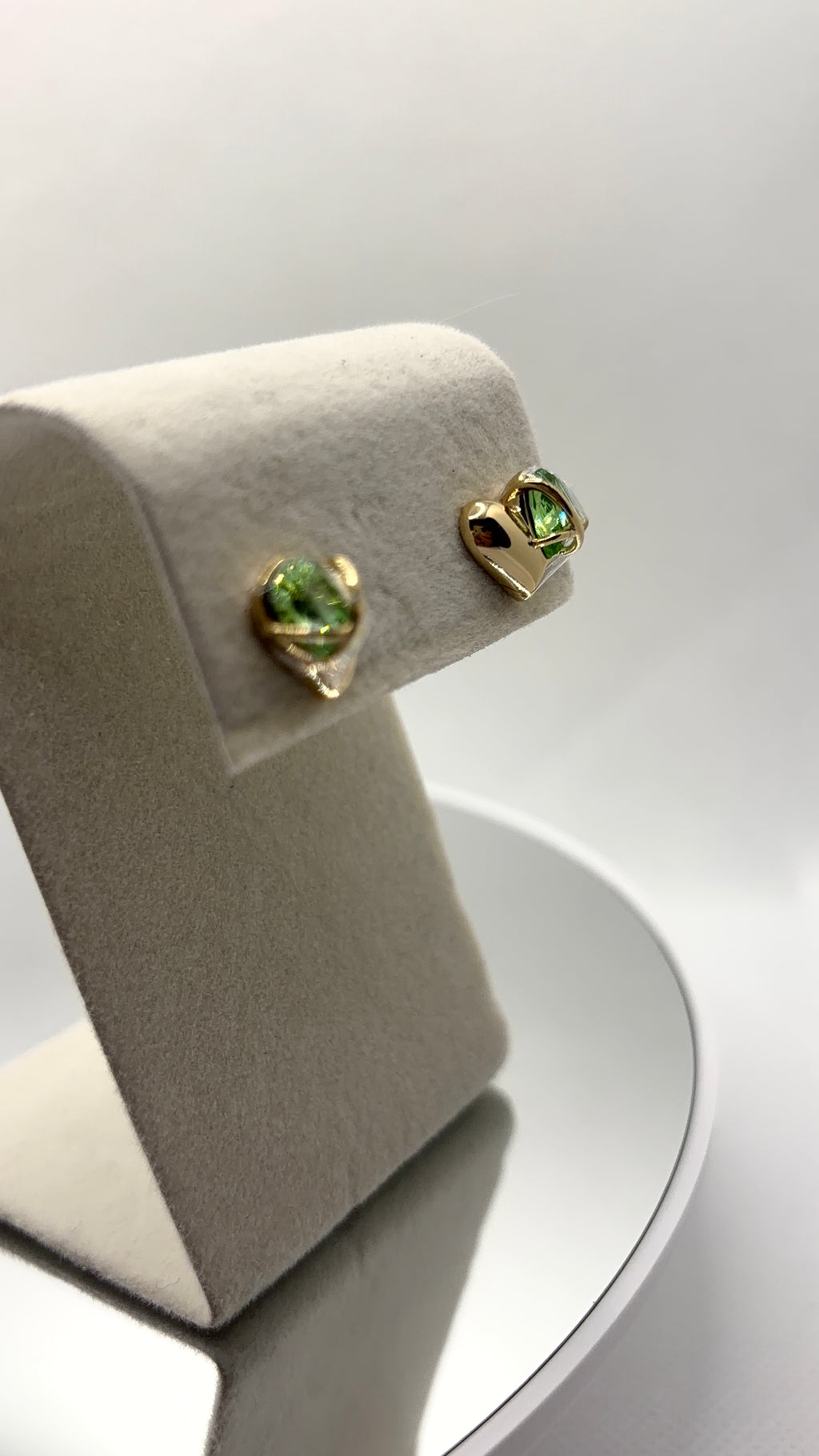 Green Crystal Heart Stud Earrings