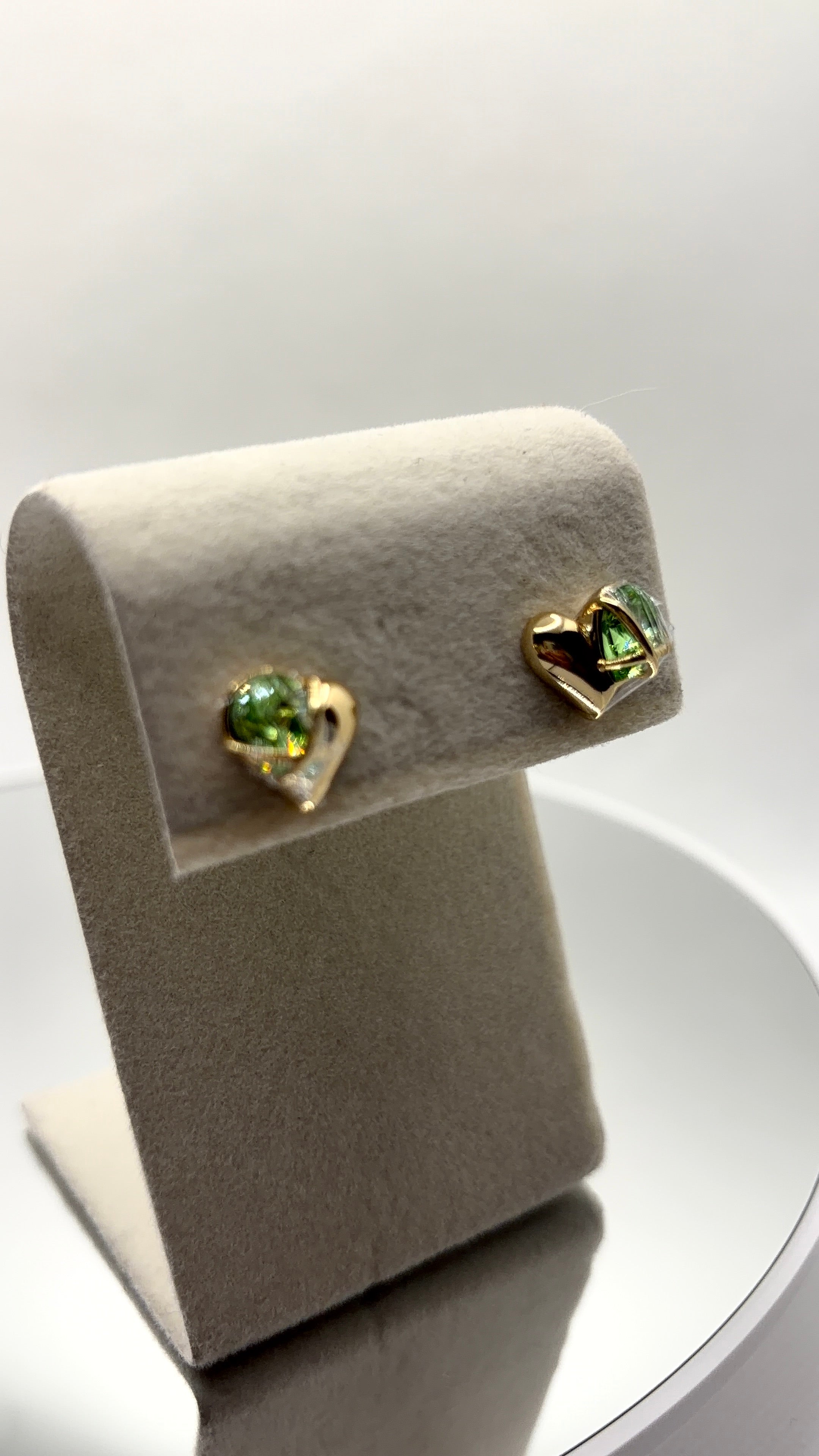 Green Crystal Heart Stud Earrings