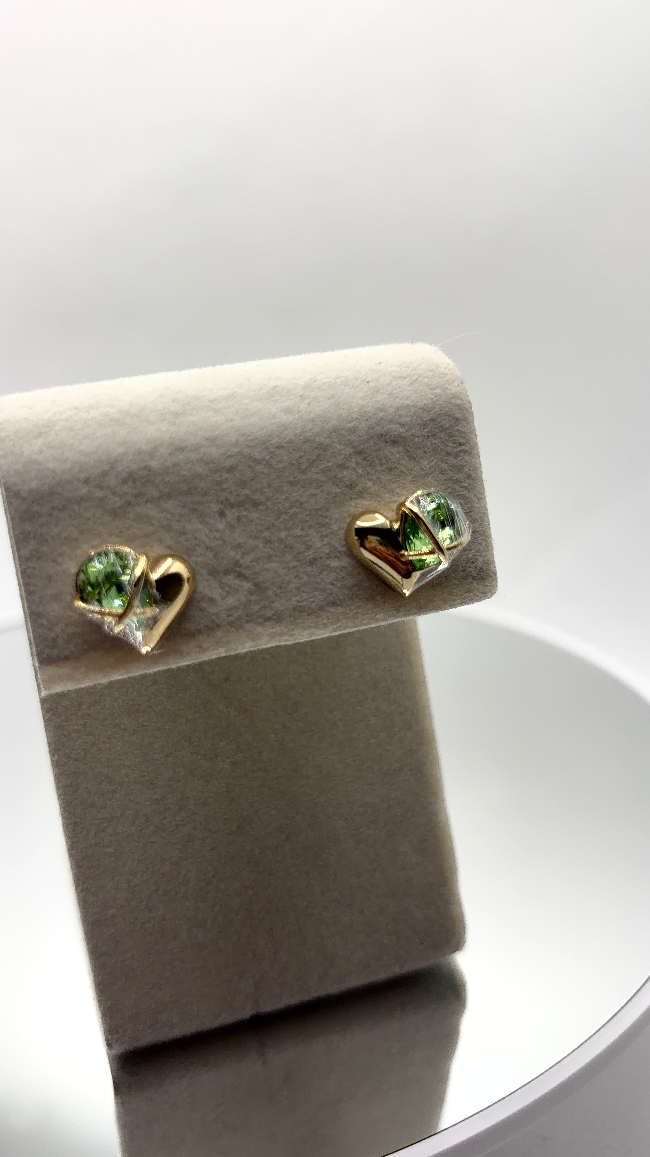 Green Crystal Heart Stud Earrings