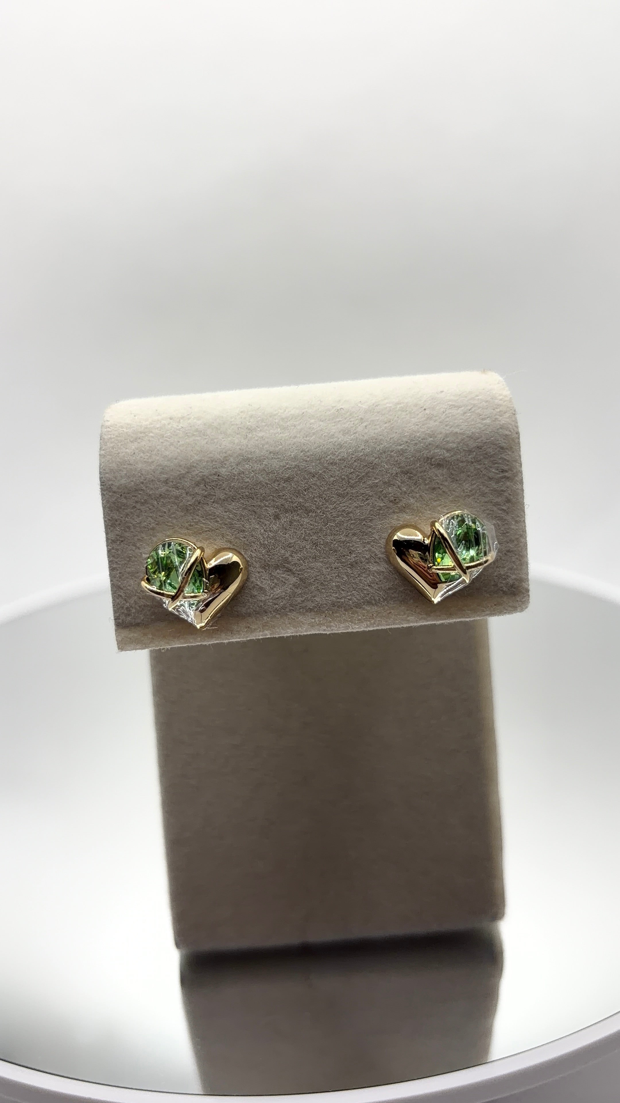 Green Crystal Heart Stud Earrings