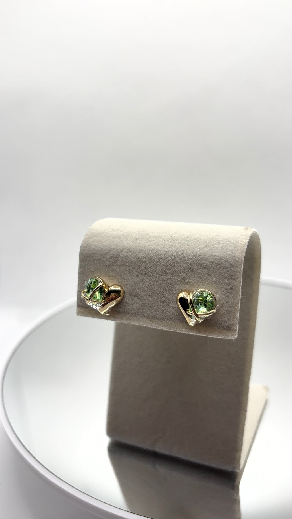 Green Crystal Heart Stud Earrings