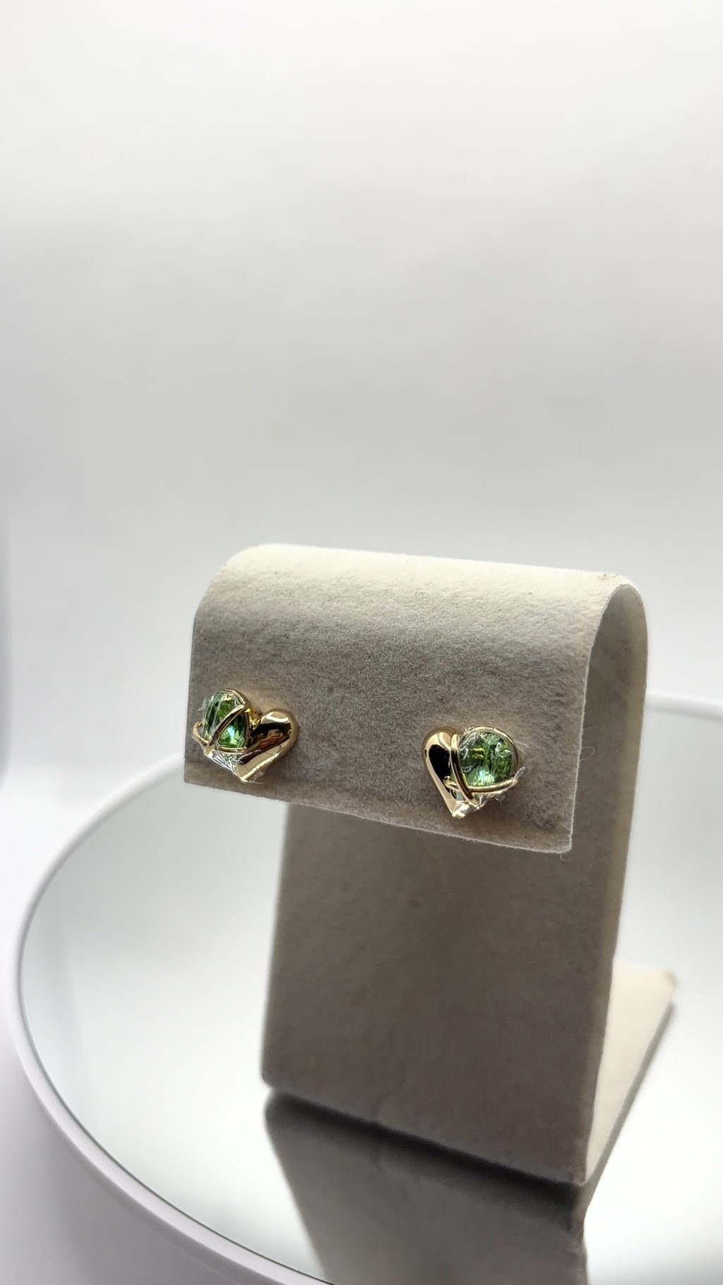 Green Crystal Heart Stud Earrings