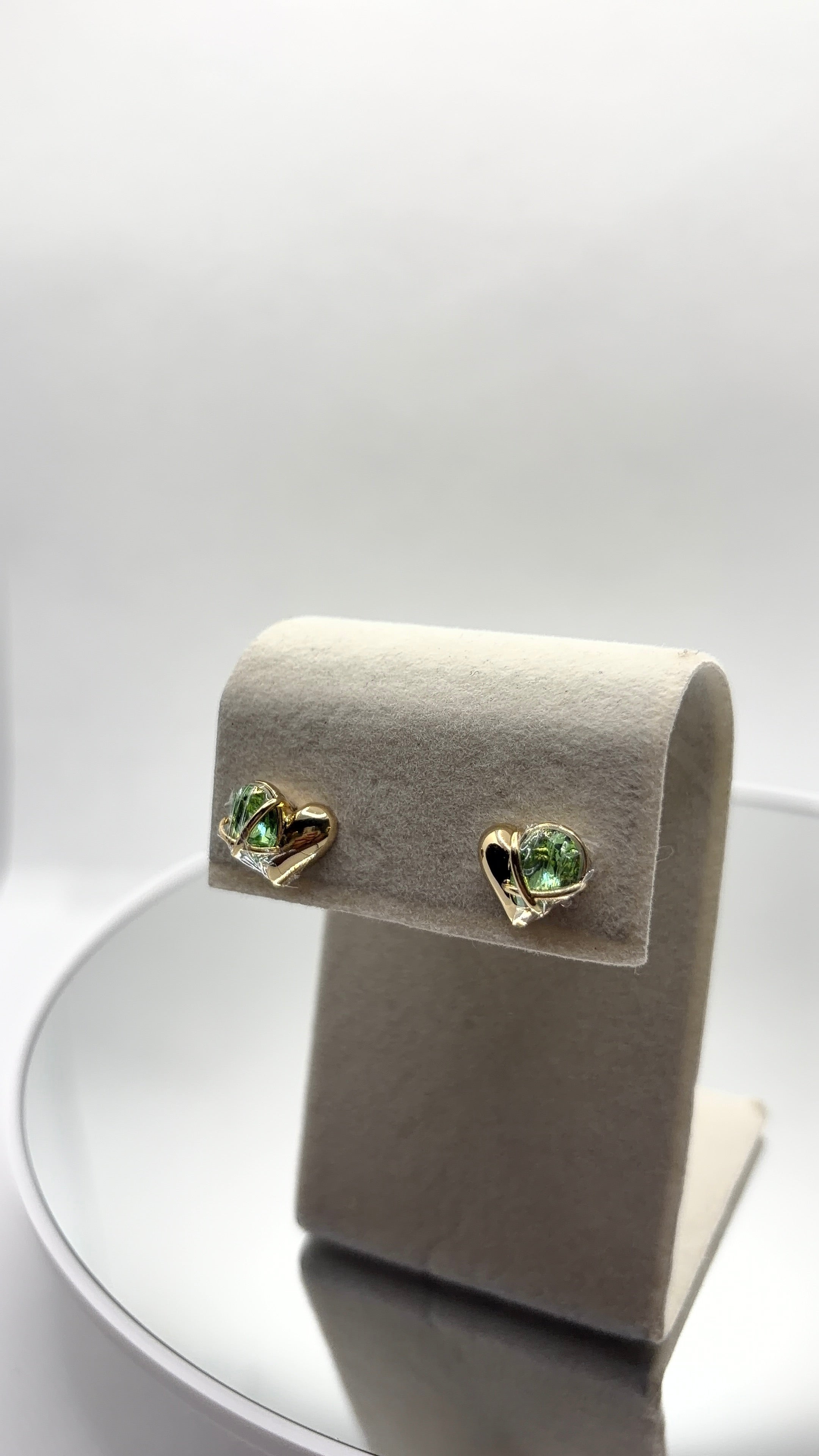 Green Crystal Heart Stud Earrings