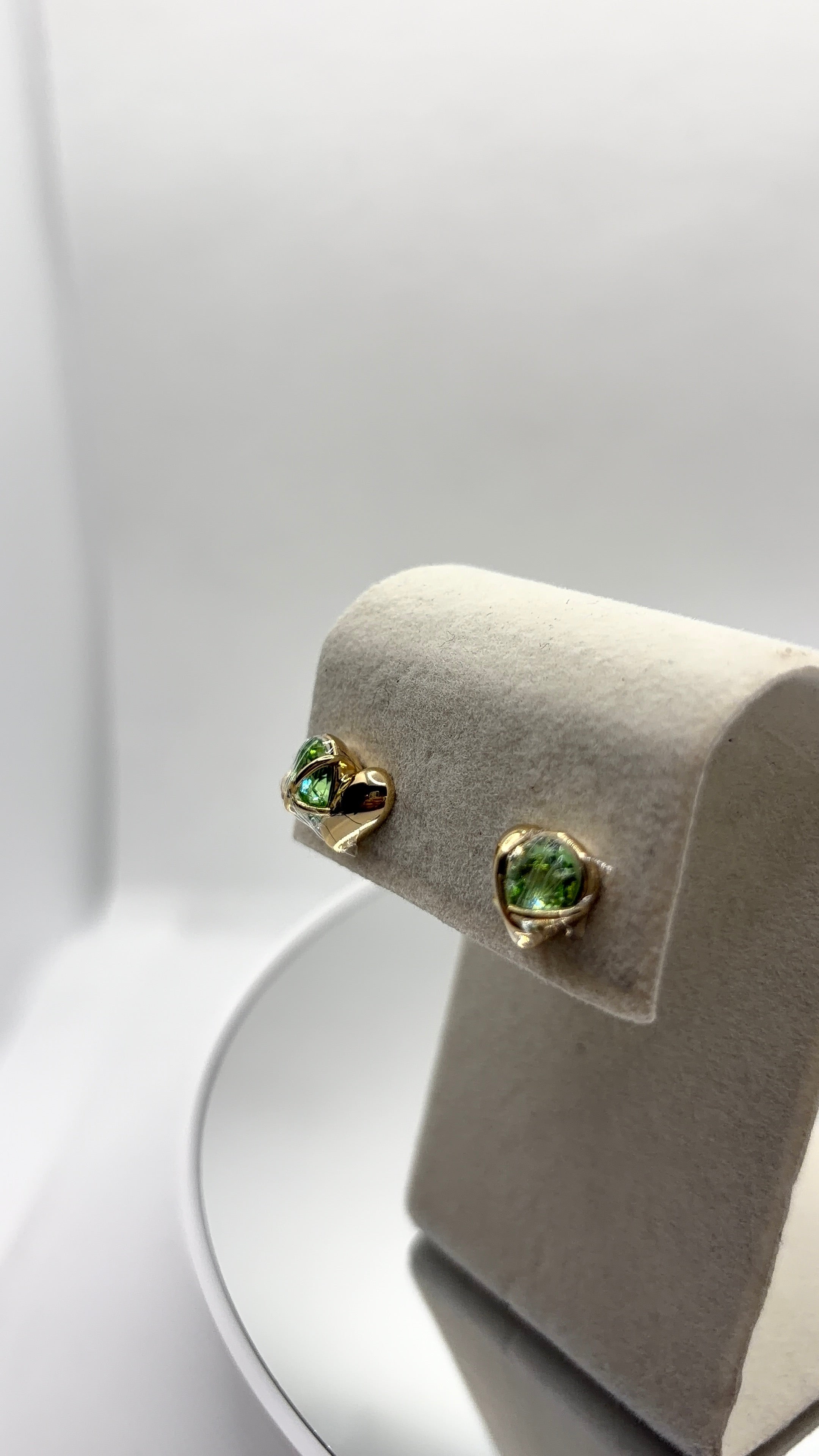 Green Crystal Heart Stud Earrings