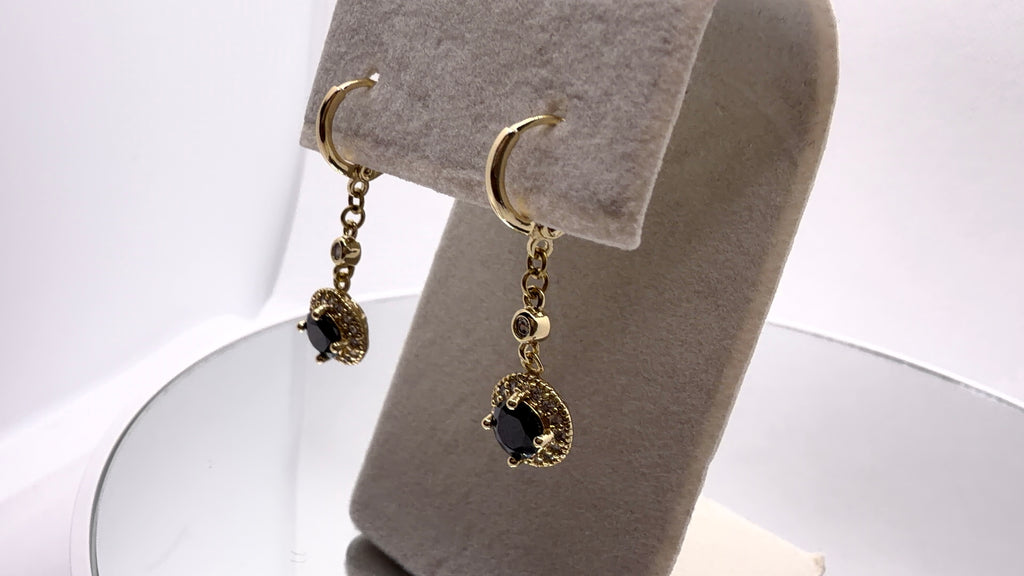 Black Crystal Halo Drop Earrings