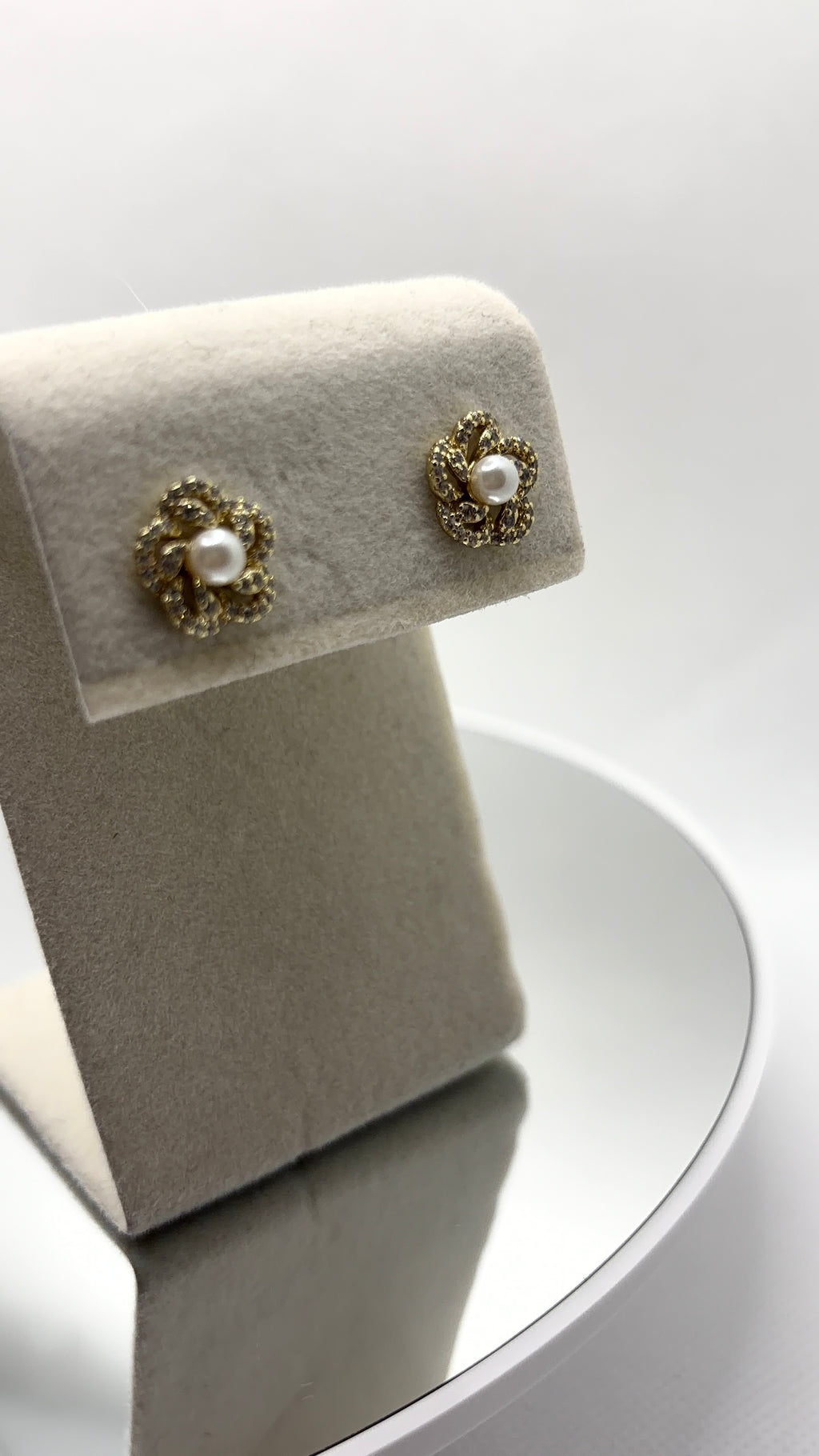 Pearl Flower Pavé Stud Earrings