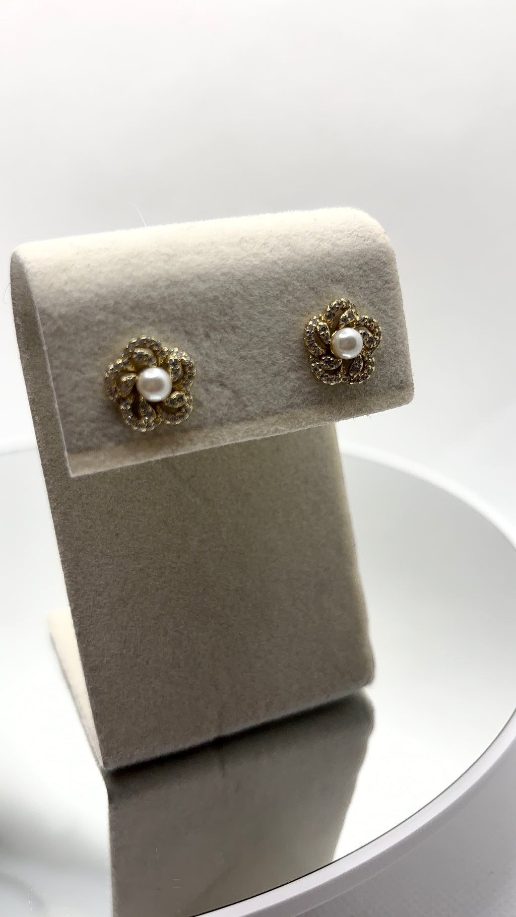 Pearl Flower Pavé Stud Earrings