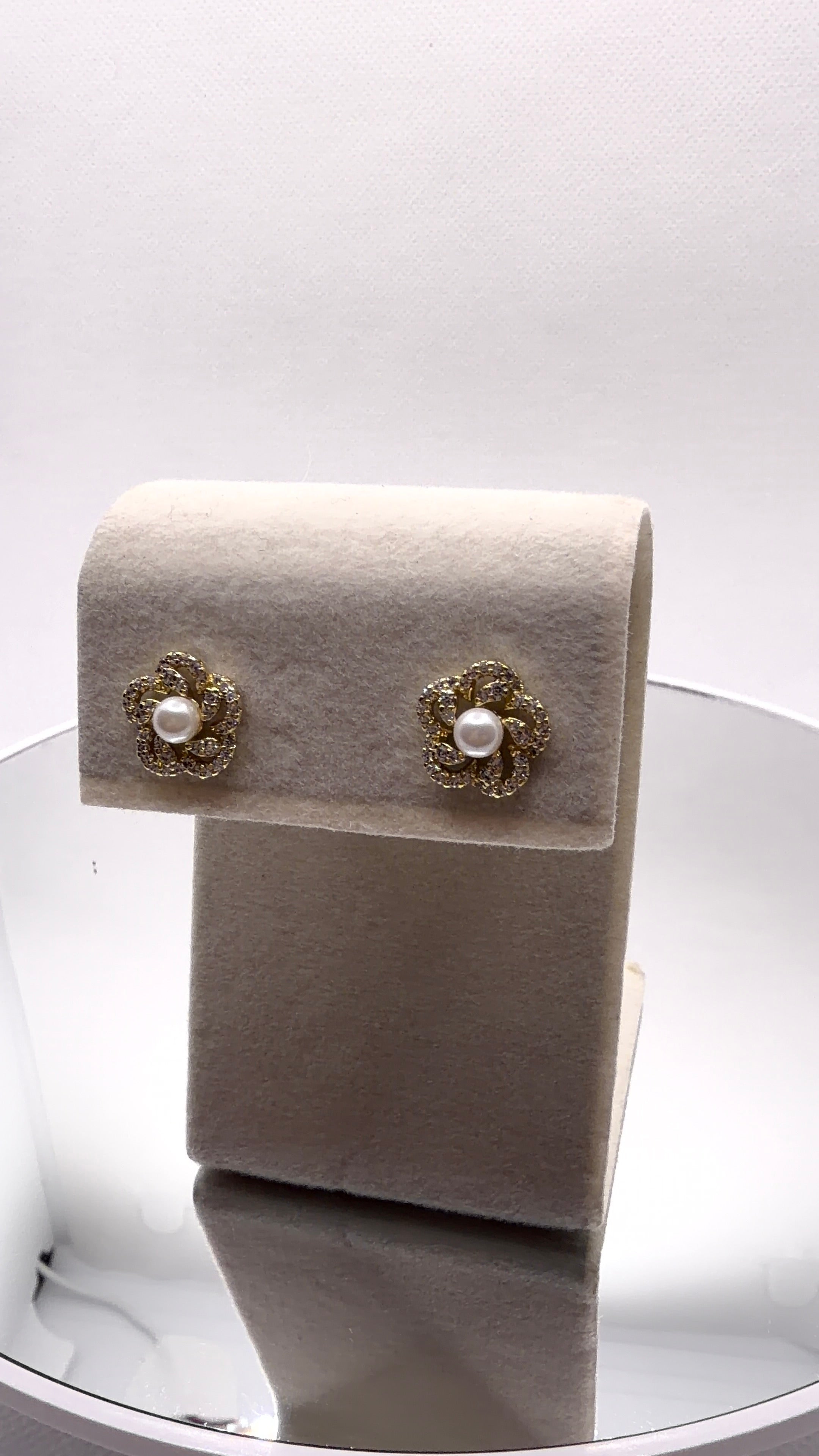 Pearl Flower Pavé Stud Earrings