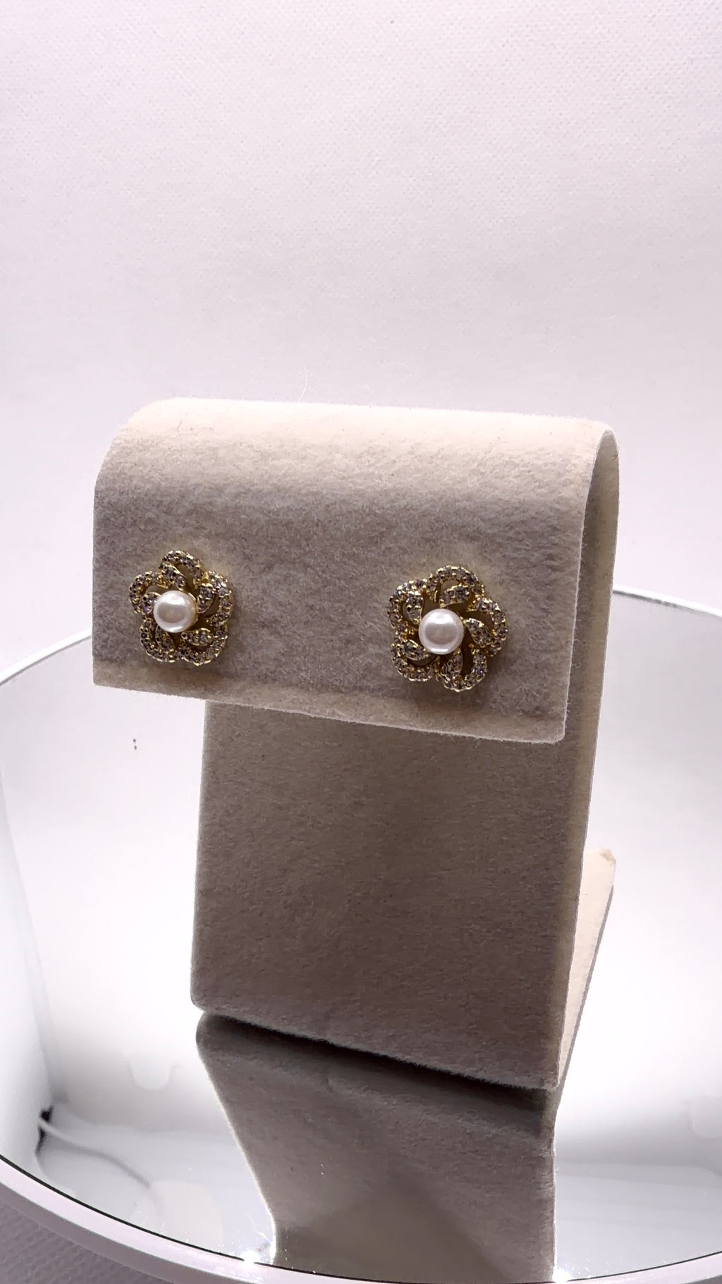 Pearl Flower Pavé Stud Earrings
