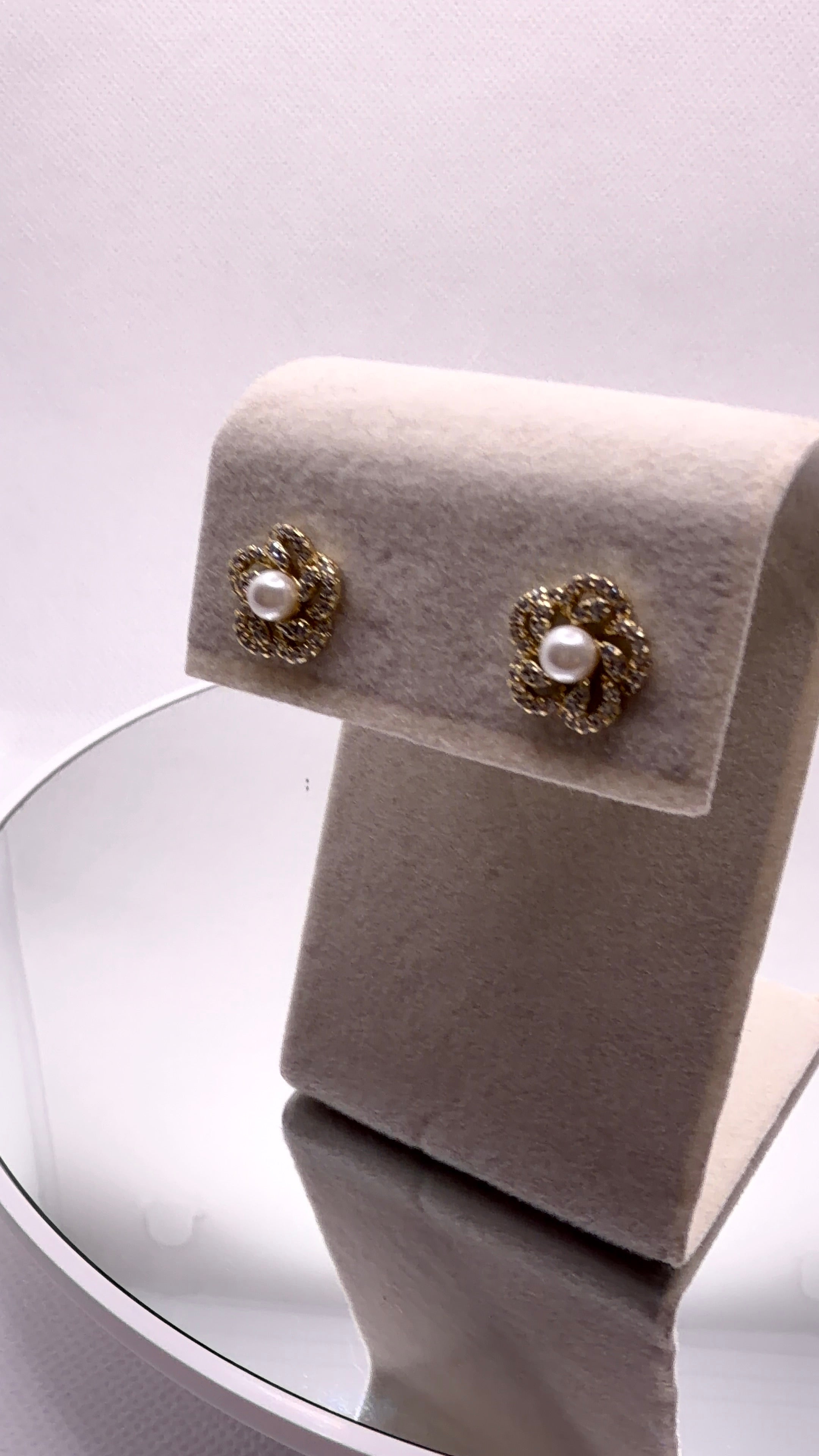 Pearl Flower Pavé Stud Earrings