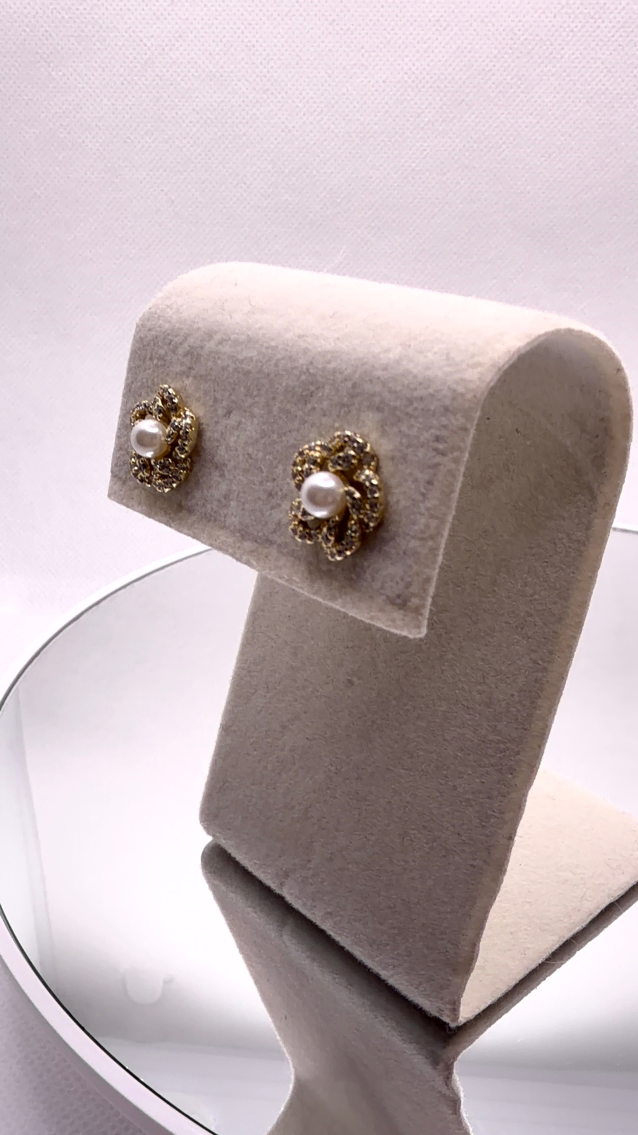 Pearl Flower Pavé Stud Earrings