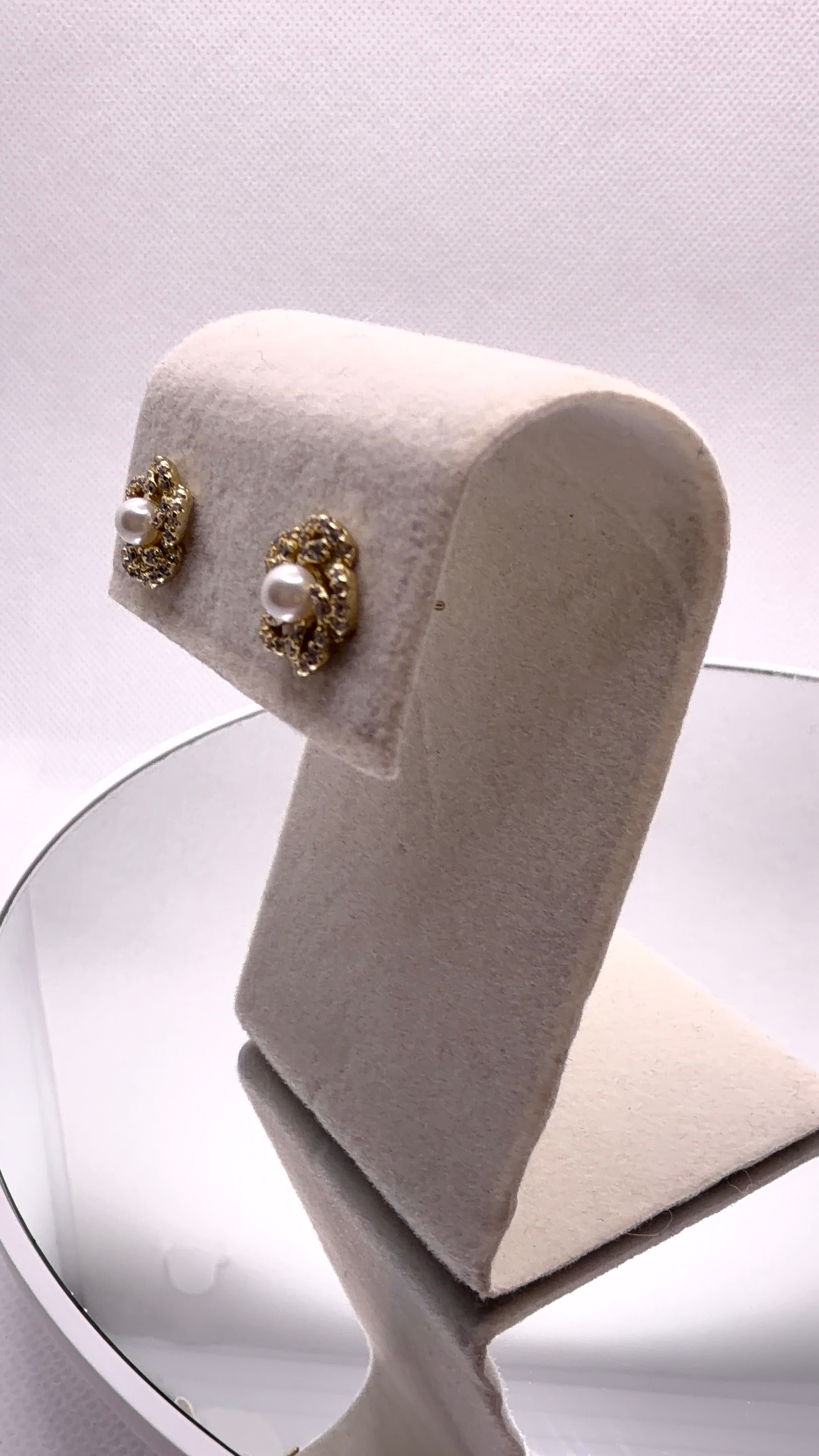 Pearl Flower Pavé Stud Earrings