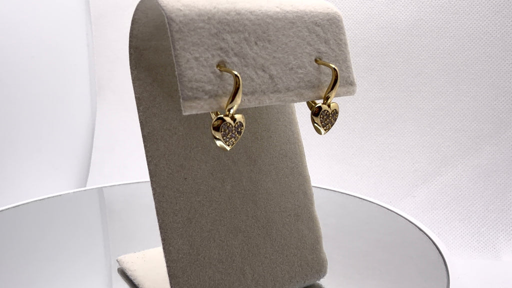 Gold Pavé Heart Charm Hoop Earrings