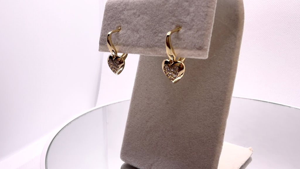 Gold Pavé Heart Charm Hoop Earrings