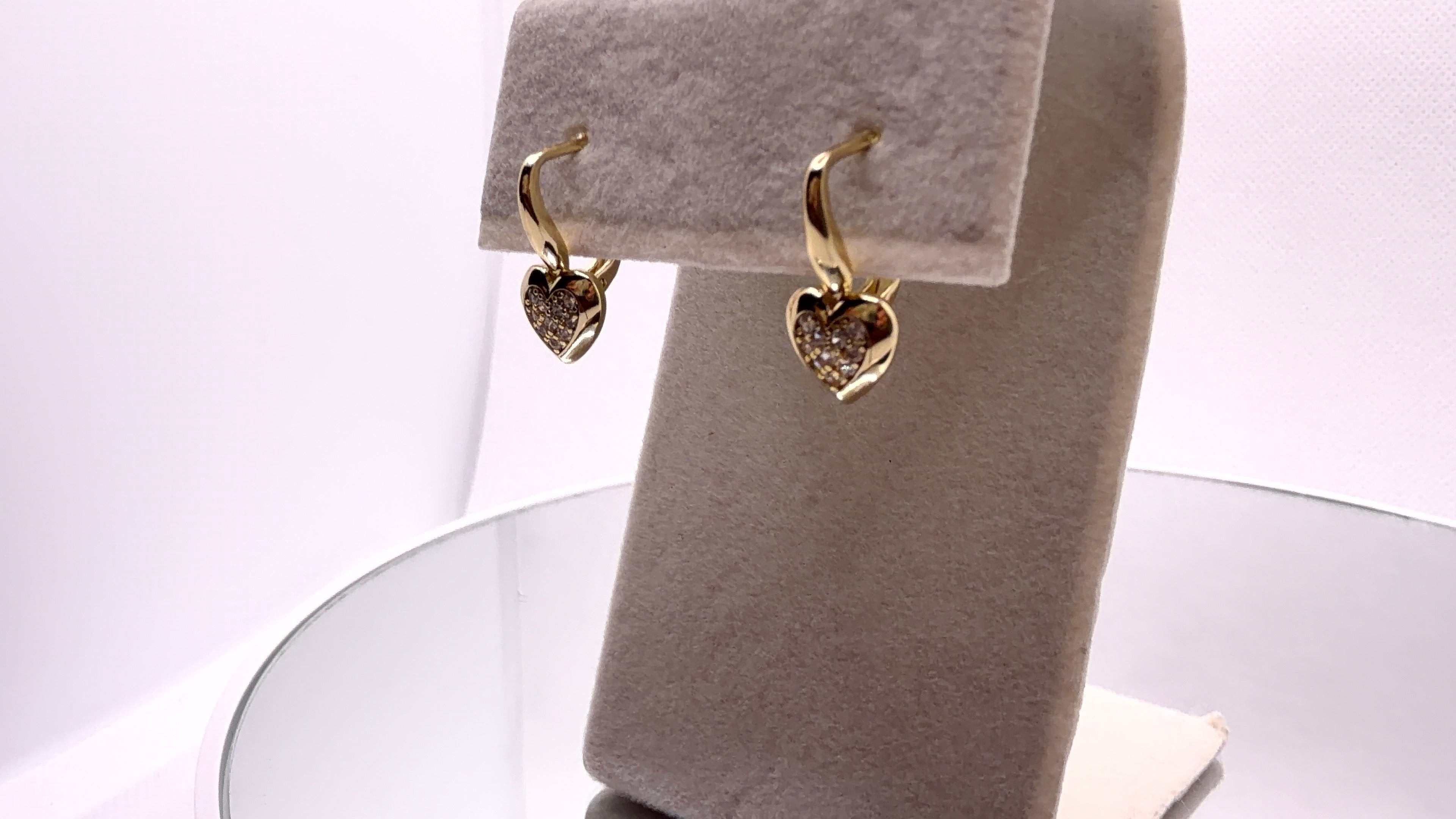 Gold Pavé Heart Charm Hoop Earrings