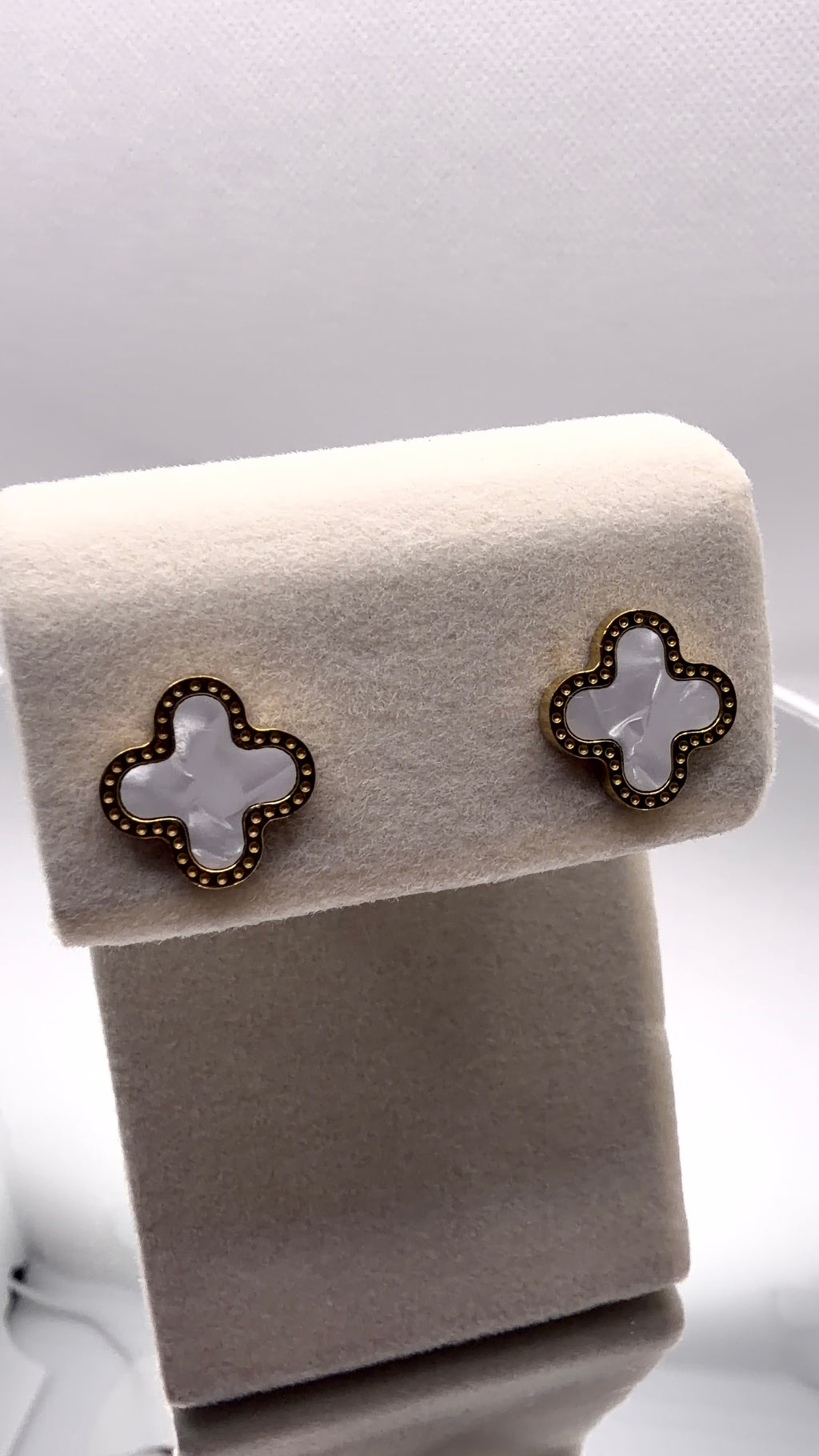 Gold Clover Enamel Stud Earrings