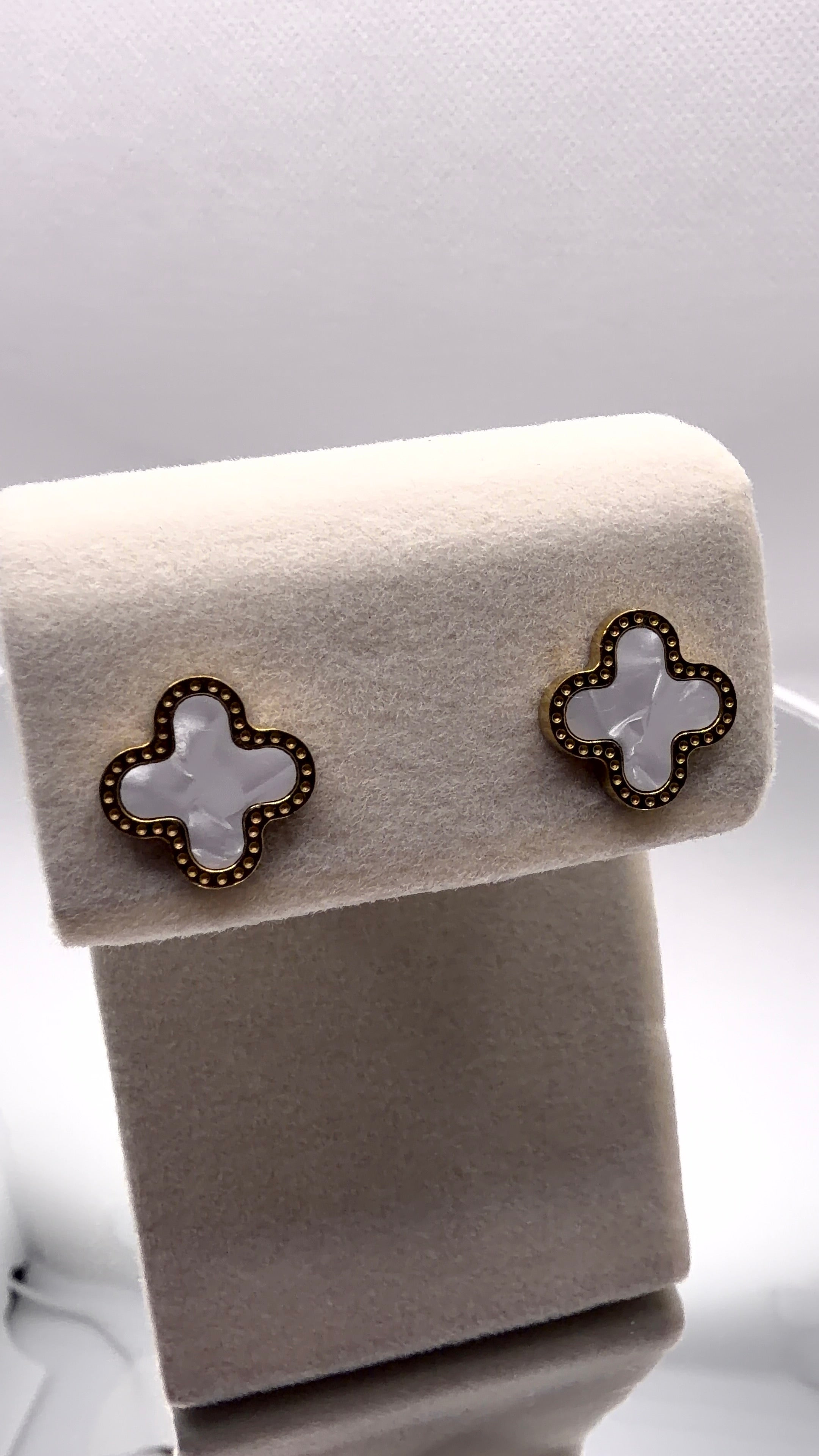 Gold Clover Enamel Stud Earrings