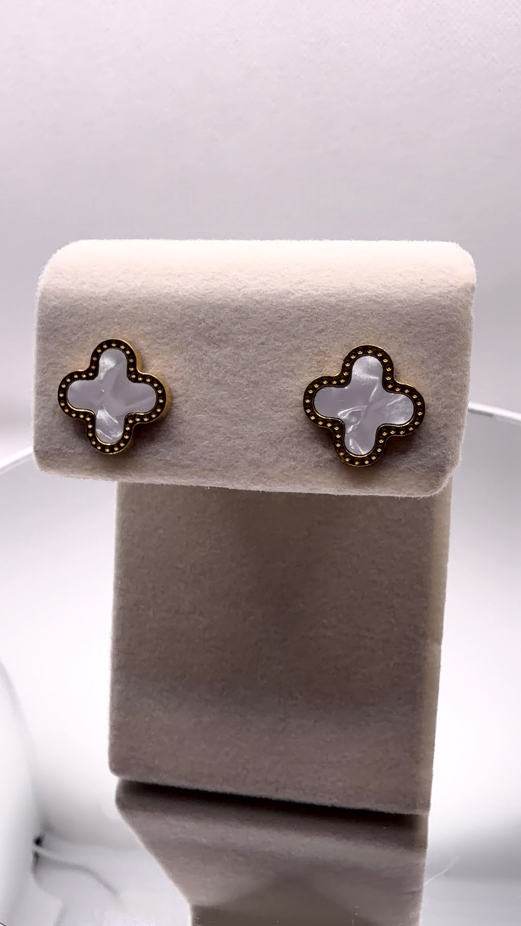 Gold Clover Enamel Stud Earrings