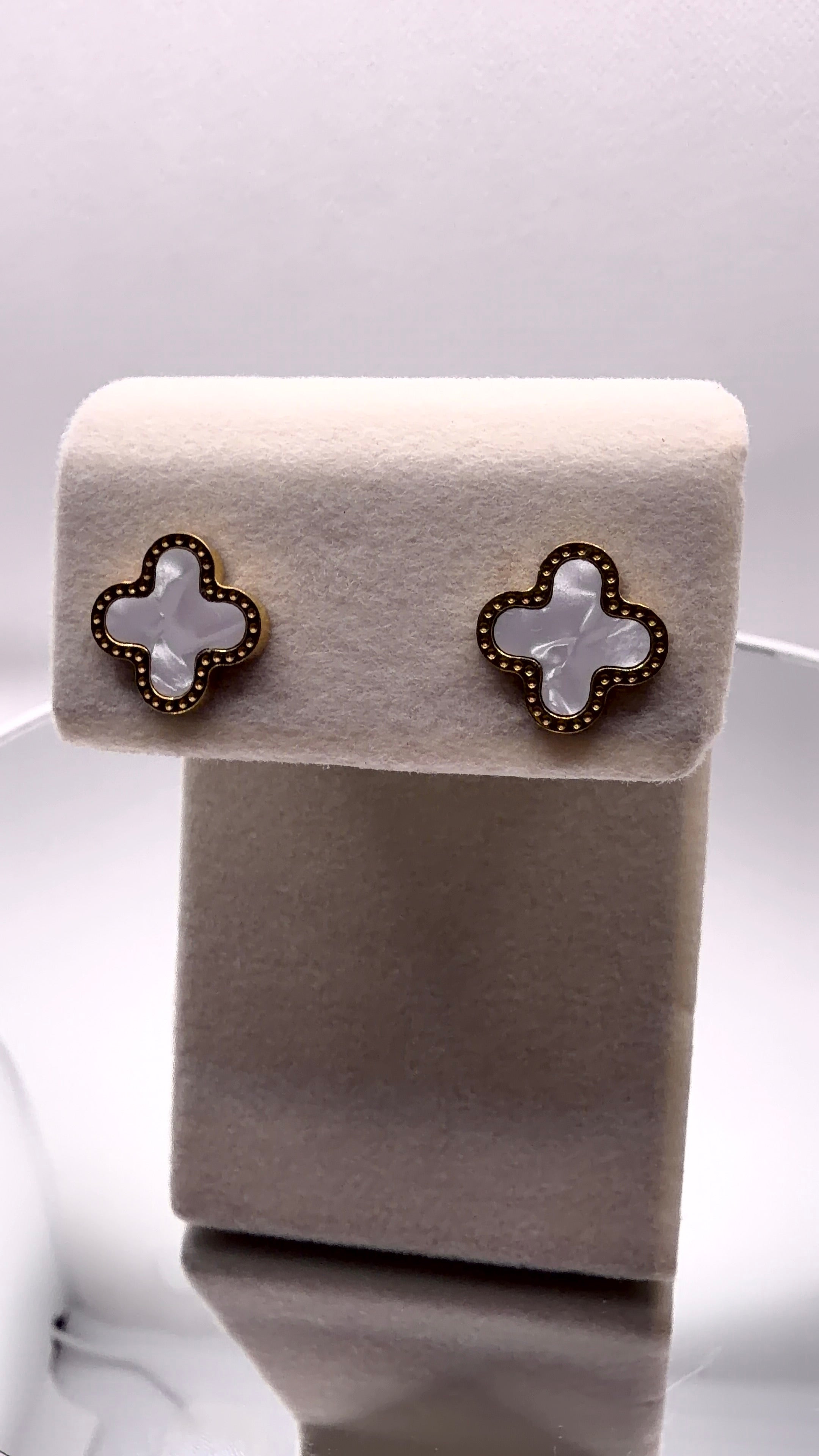 Gold Clover Enamel Stud Earrings